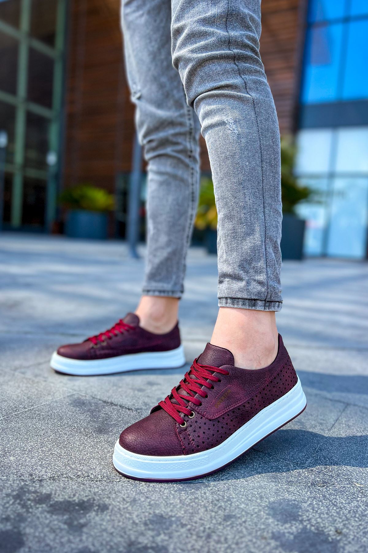 Cowien Premium Erkek Tarz Bağcıklı Sneaker Bordo