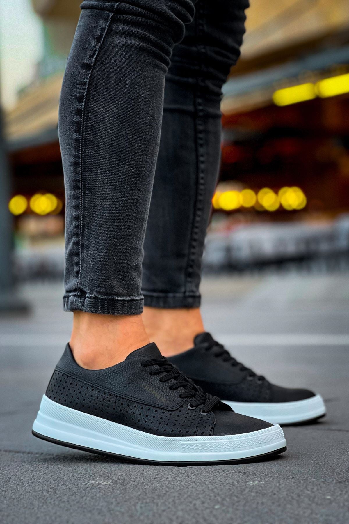 Cowien Premium Erkek Tarz Bağcıklı Sneaker Siyah Beyaz
