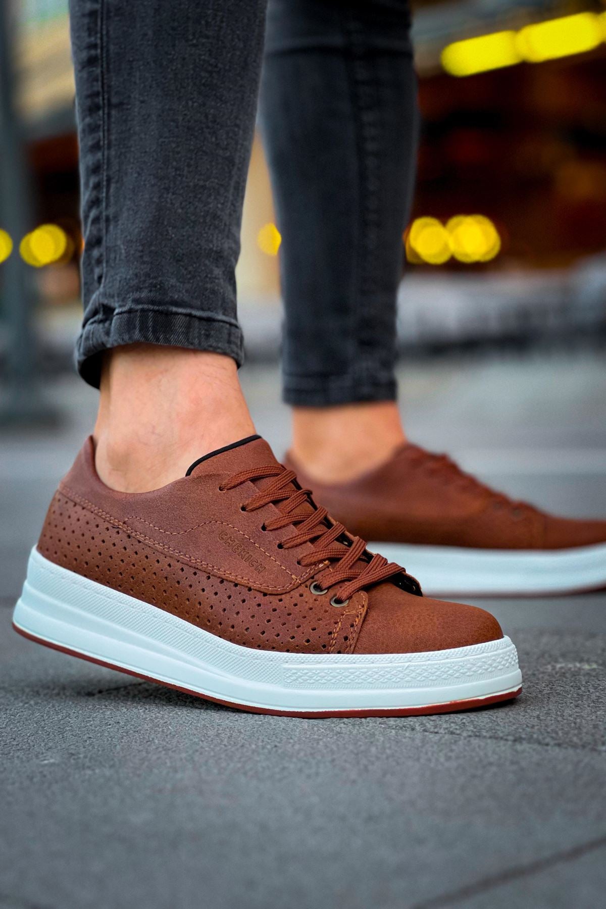 Cowien Premium Erkek Tarz Bağcıklı Sneaker Taba