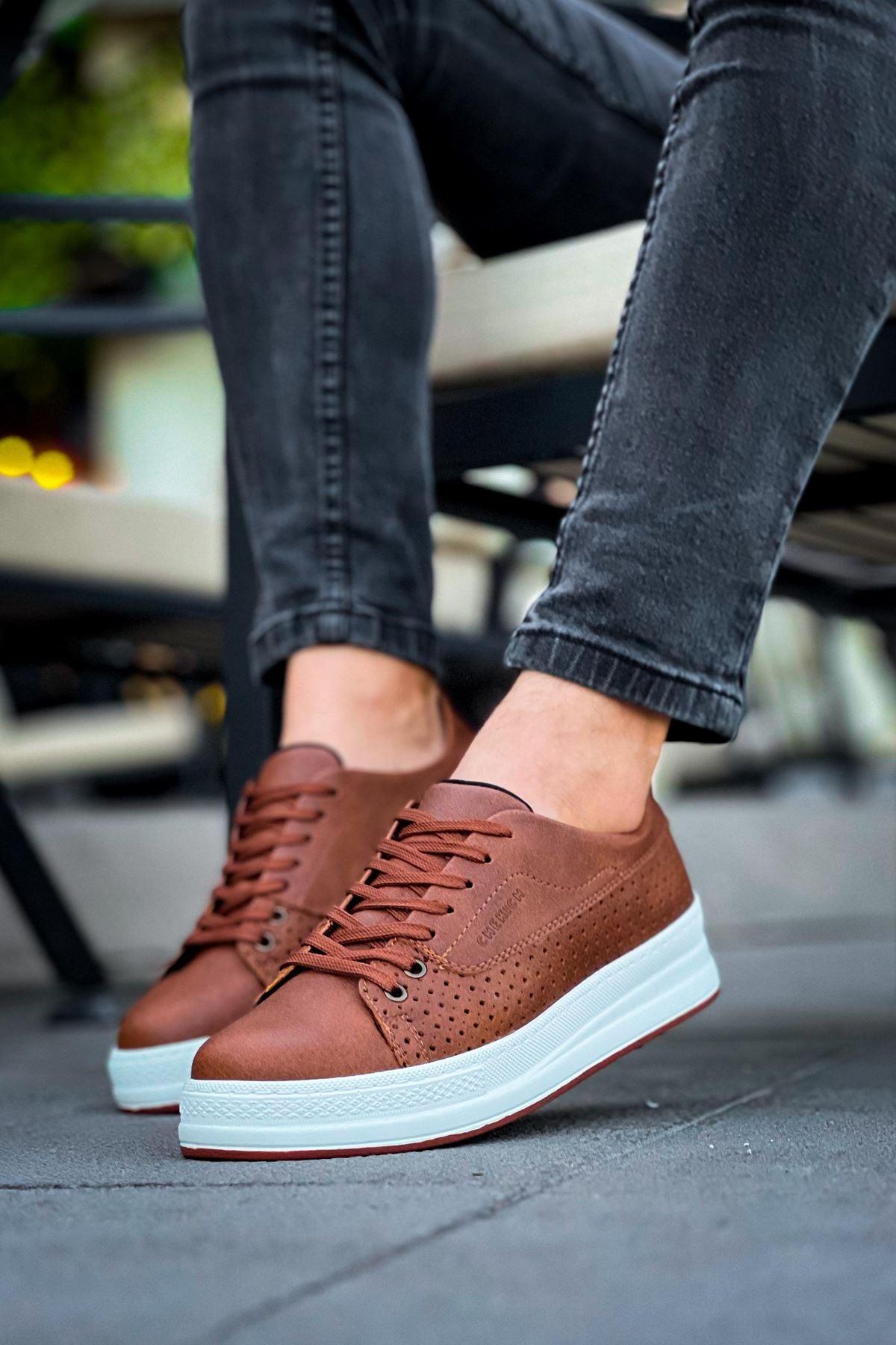Cowien Premium Erkek Tarz Bağcıklı Sneaker Taba