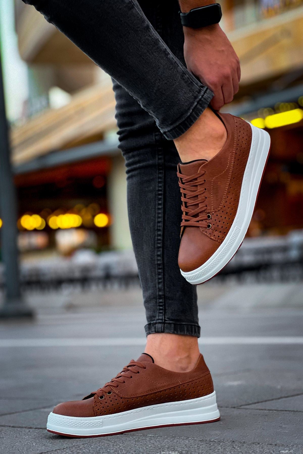 Cowien Premium Erkek Tarz Bağcıklı Sneaker Taba
