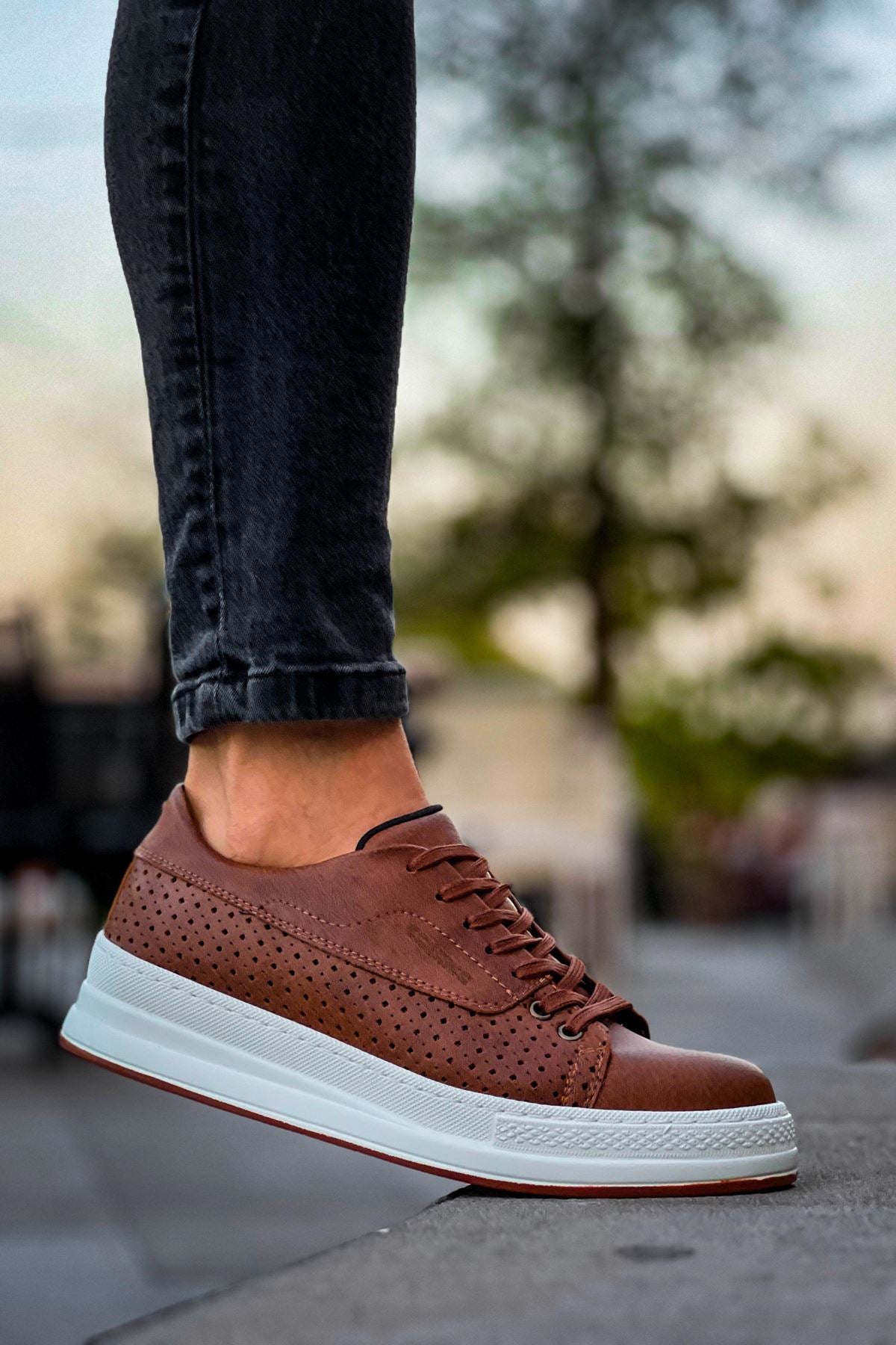 Cowien Premium Erkek Tarz Bağcıklı Sneaker Taba