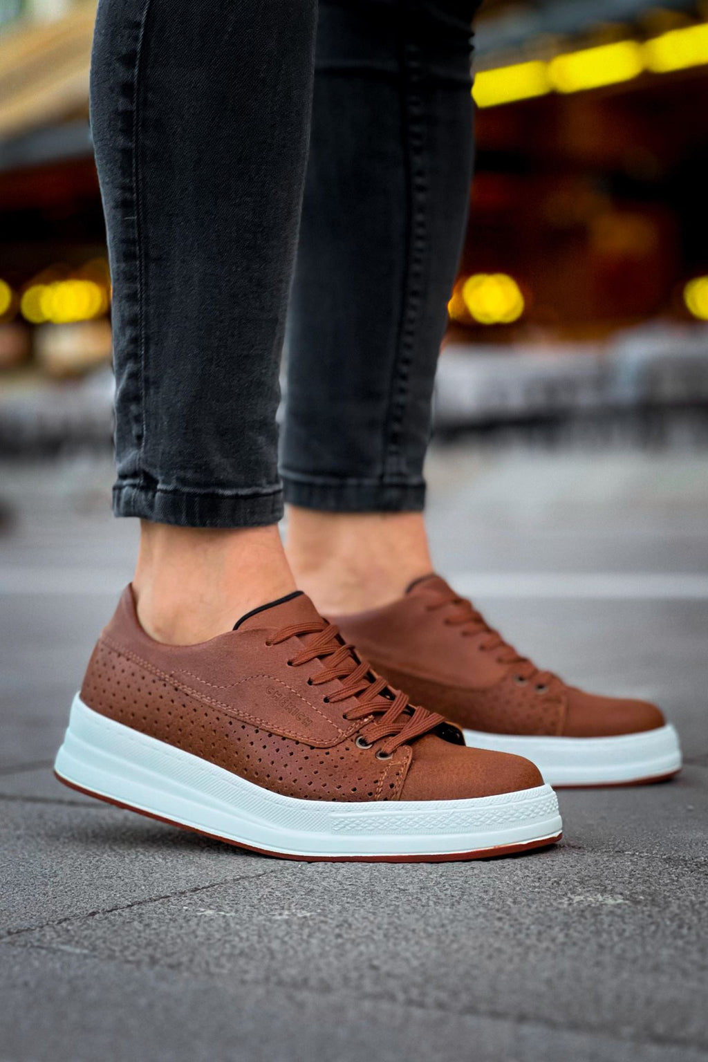 Cowien Premium Erkek Tarz Bağcıklı Sneaker Taba