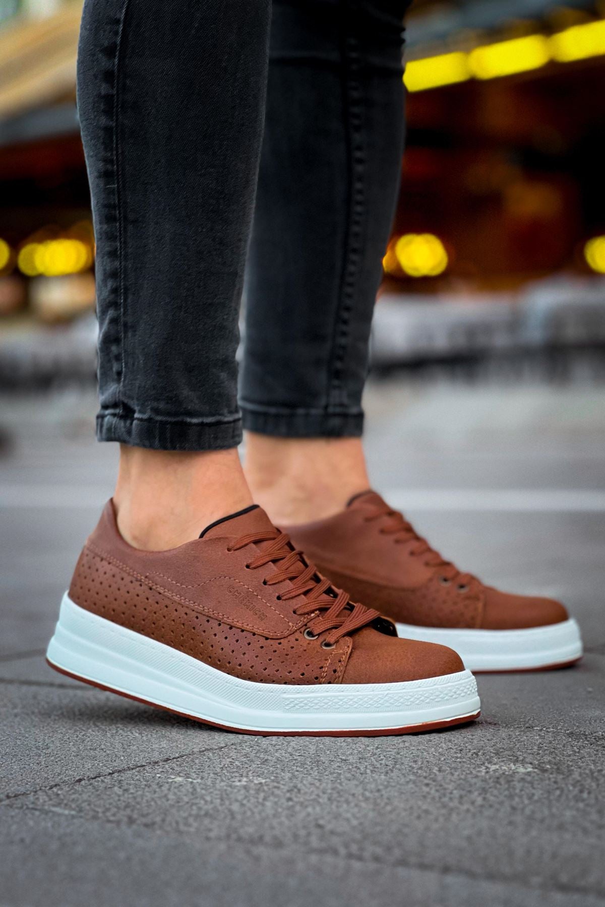 Cowien Premium Erkek Tarz Bağcıklı Sneaker Taba