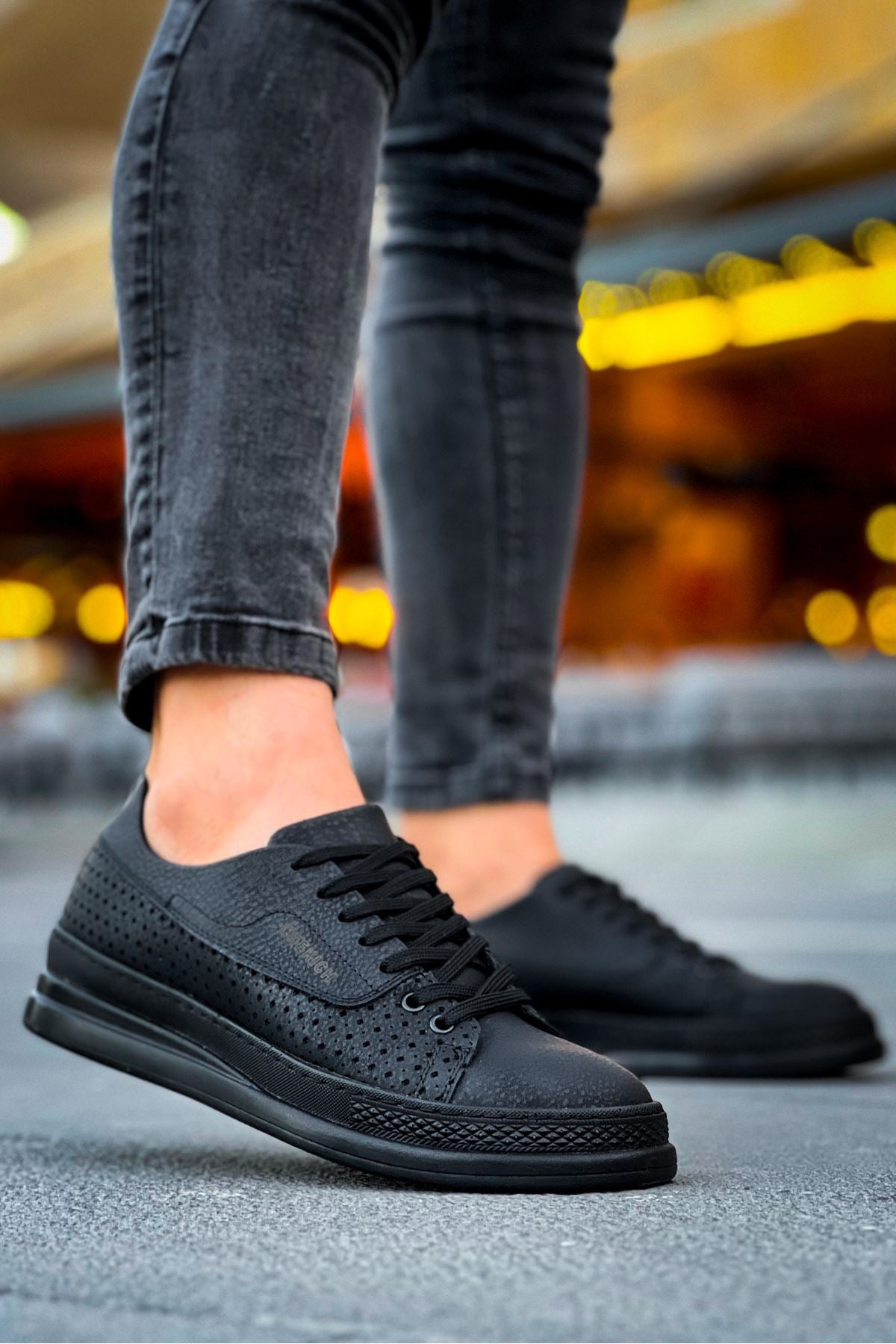 Cowien Premium Erkek Tarz Bağcıklı Sneaker Siyah