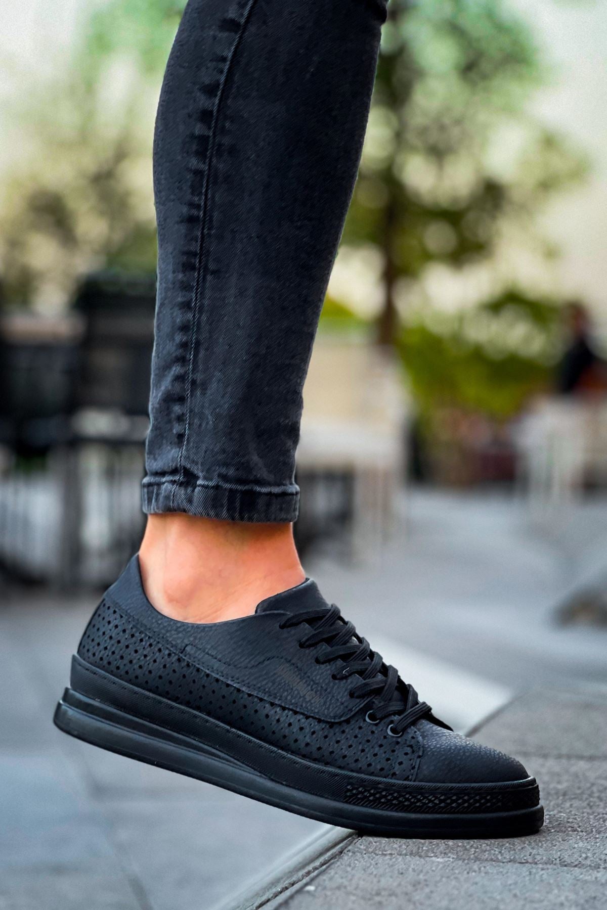 Cowien Premium Erkek Tarz Bağcıklı Sneaker Siyah