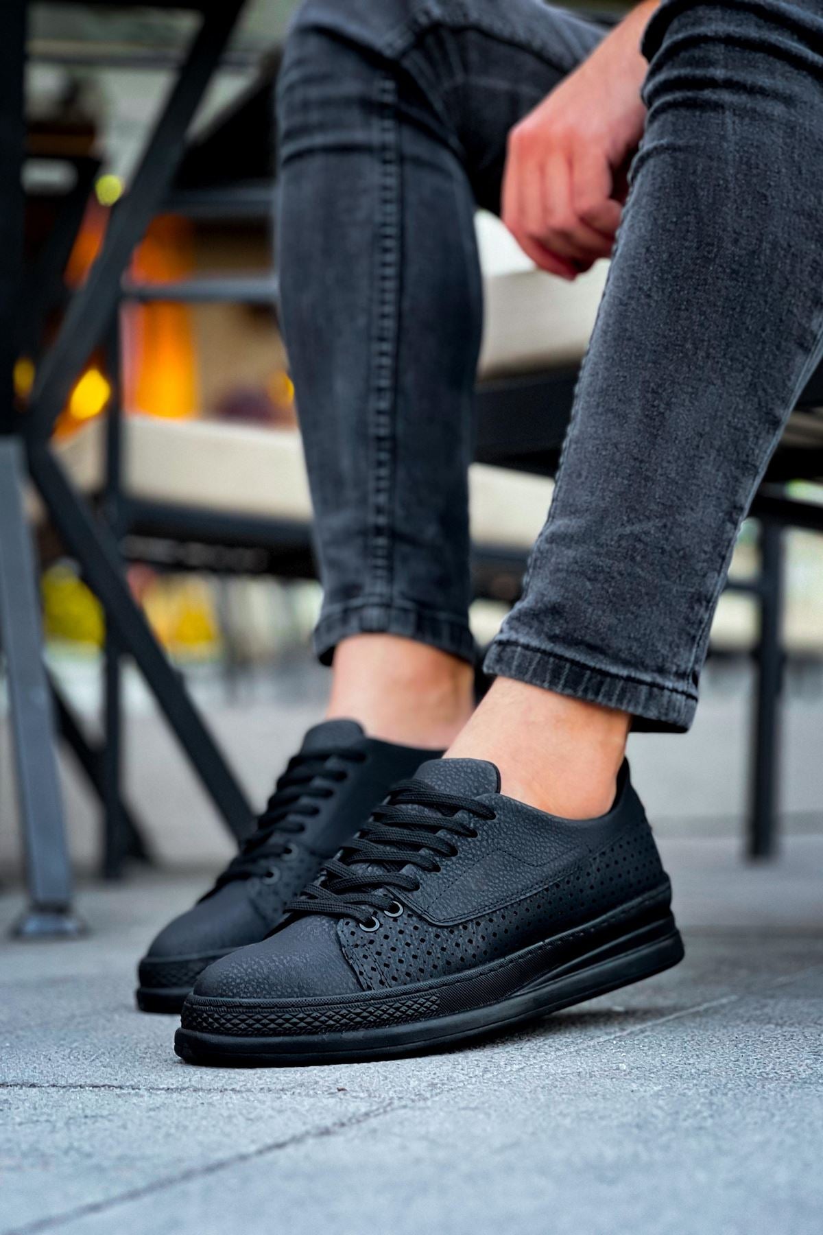 Cowien Premium Erkek Tarz Bağcıklı Sneaker Siyah