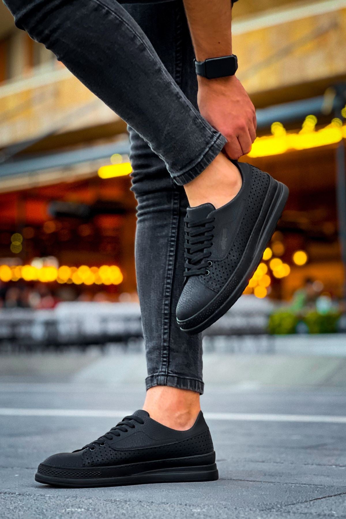 Cowien Premium Erkek Tarz Bağcıklı Sneaker Siyah