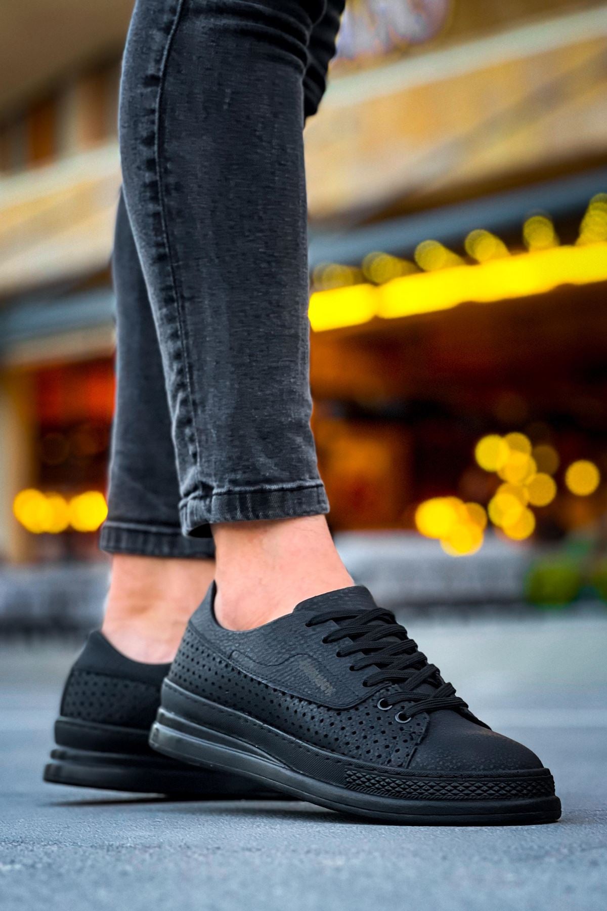 Cowien Premium Erkek Tarz Bağcıklı Sneaker Siyah