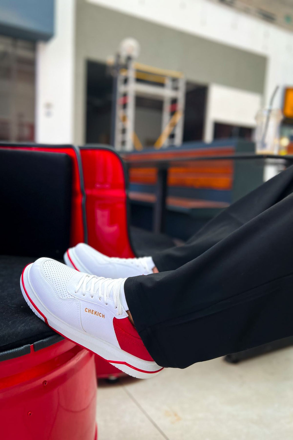 Signature Premium Bağcıklı Erkek Sneaker Beyaz Kırmızı