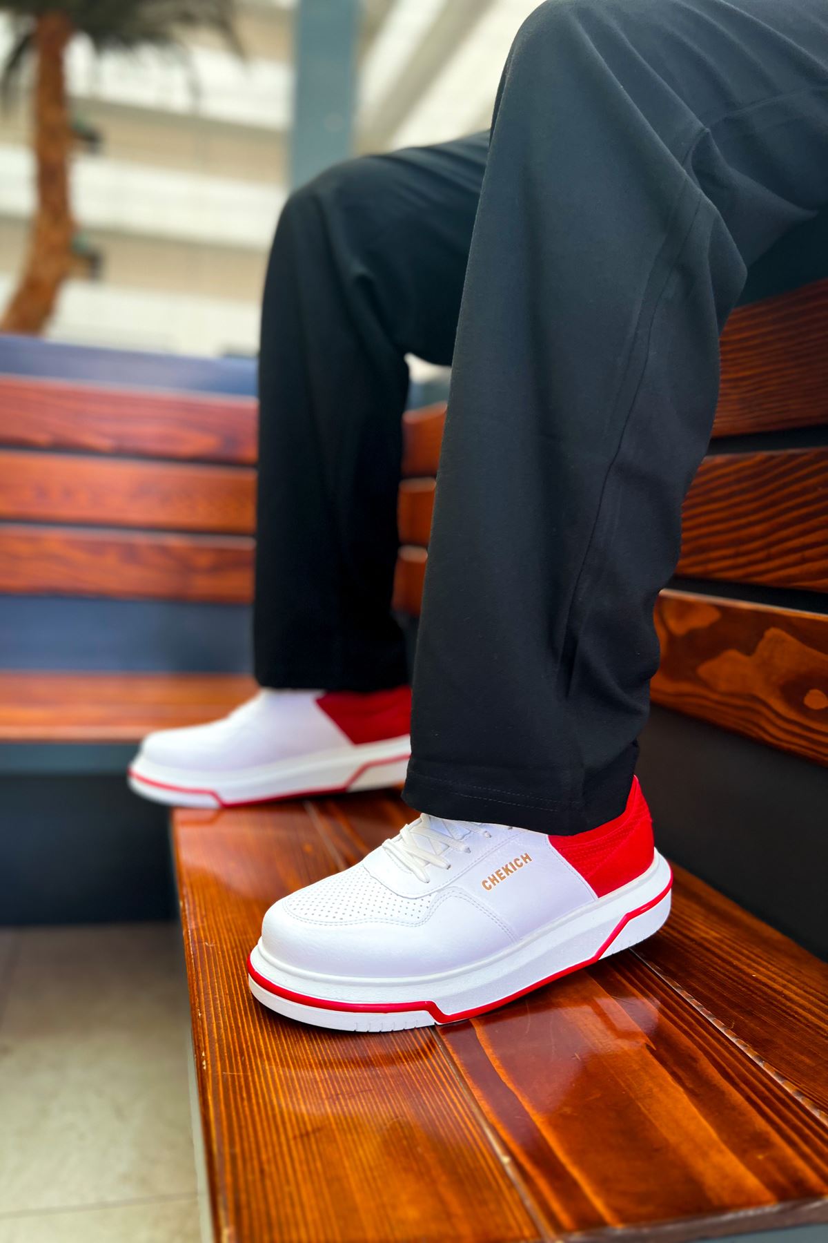 Signature Premium Bağcıklı Erkek Sneaker Beyaz Kırmızı