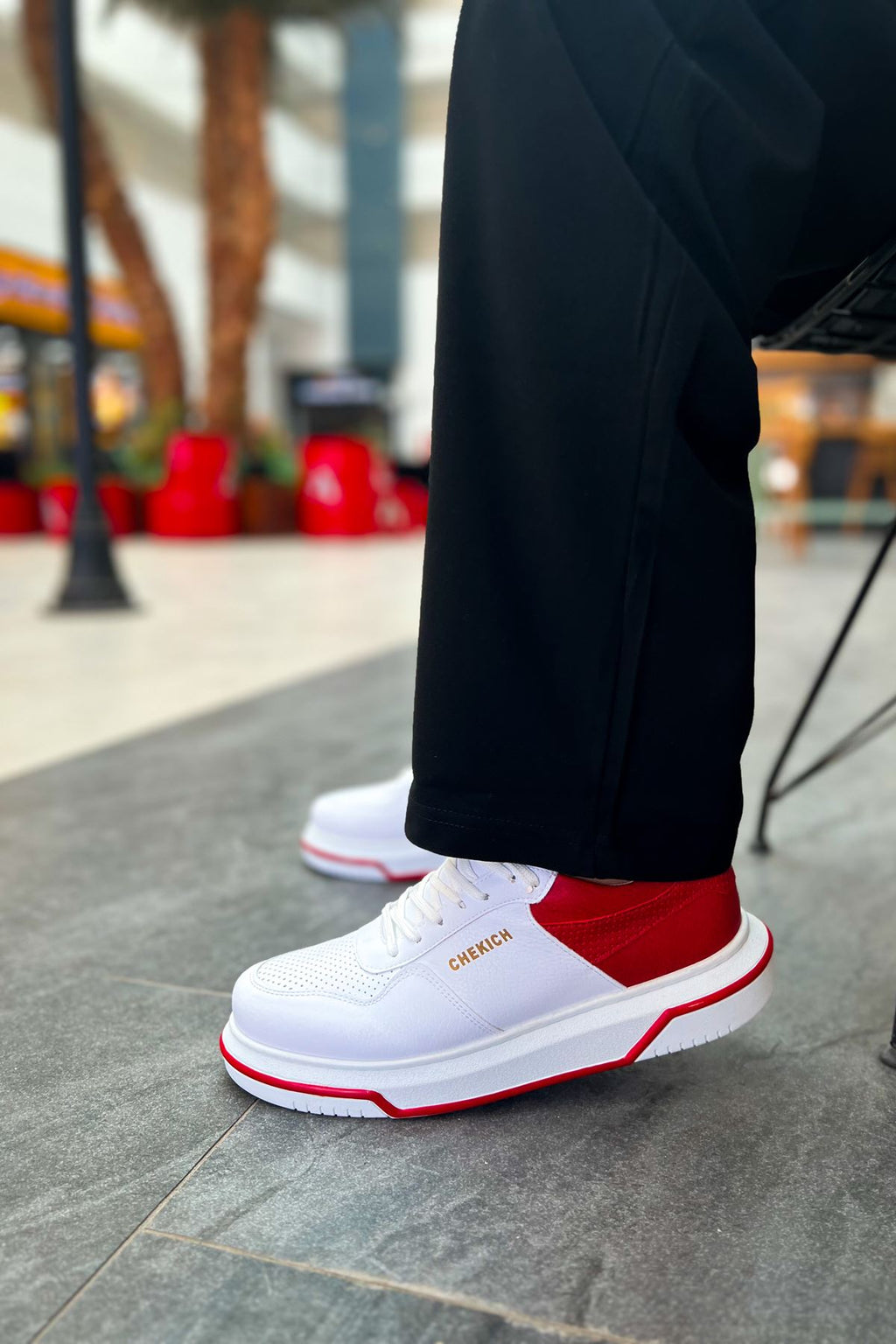 Signature Premium Bağcıklı Erkek Sneaker Beyaz Kırmızı