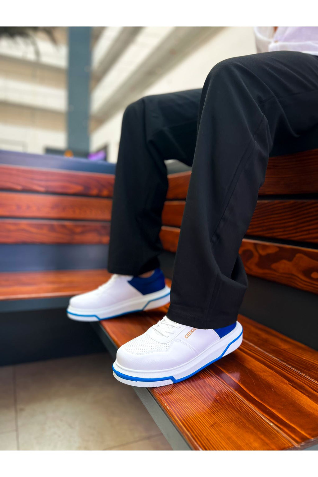 Signature Premium Bağcıklı Erkek Sneaker Beyaz Sax