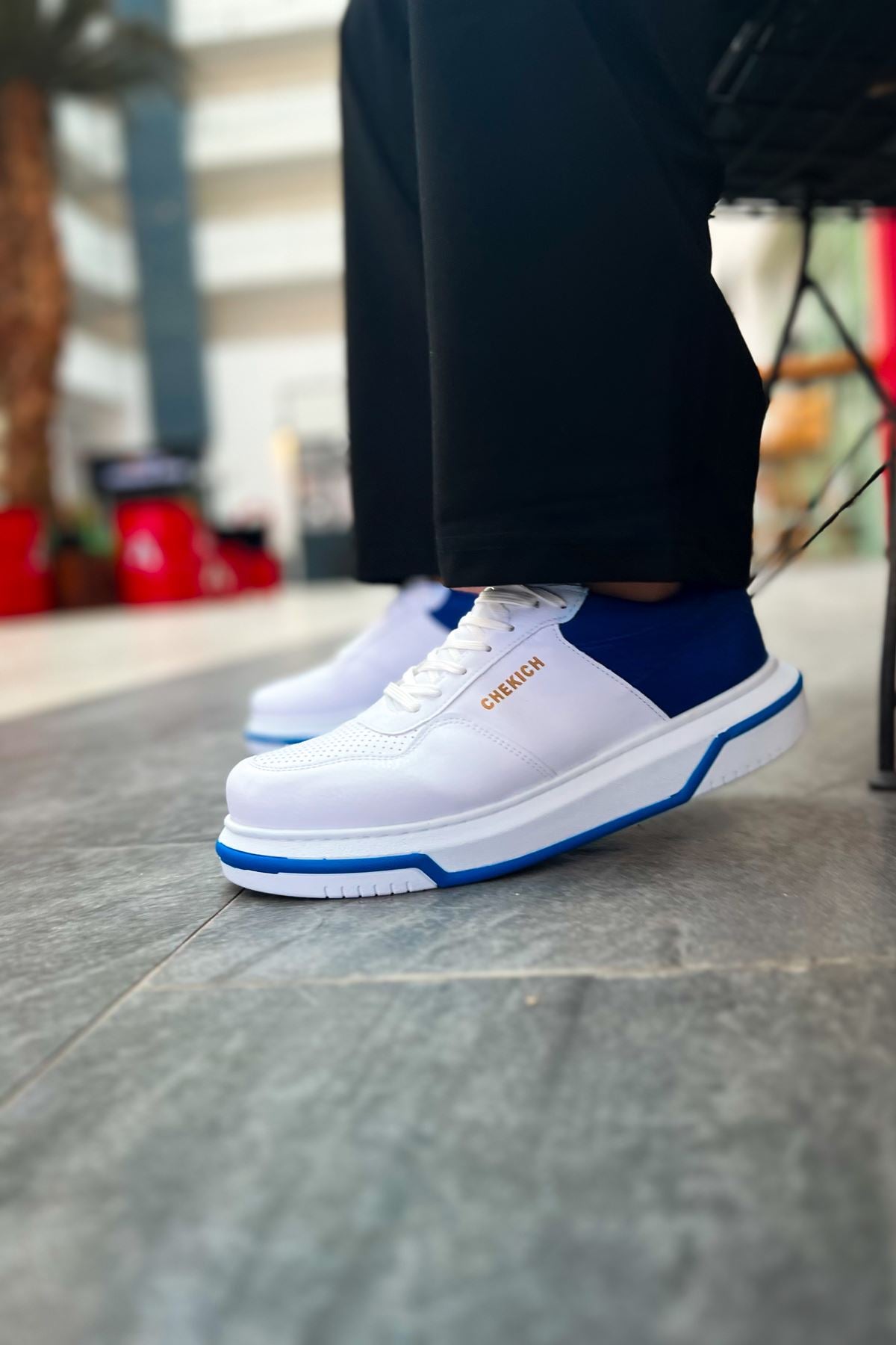 Signature Premium Bağcıklı Erkek Sneaker Beyaz Sax