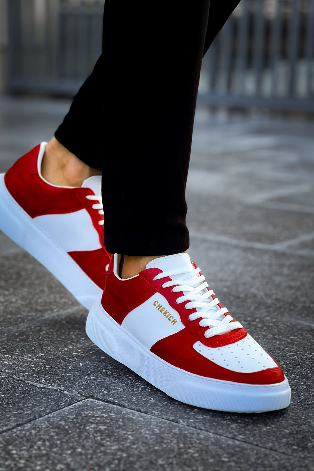 Kenton Bağcıklı Kalın Taban Erkek Sneaker Beyaz Kırmızı