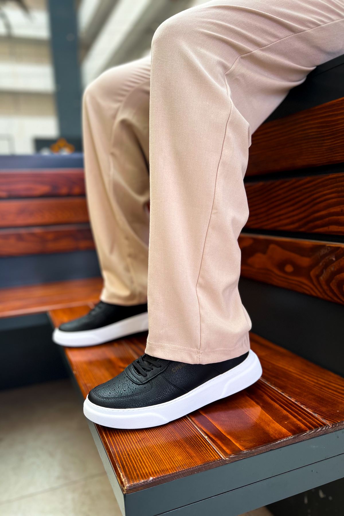 Kenton Bağcıklı Kalın Taban Erkek Sneaker Siyah Beyaz