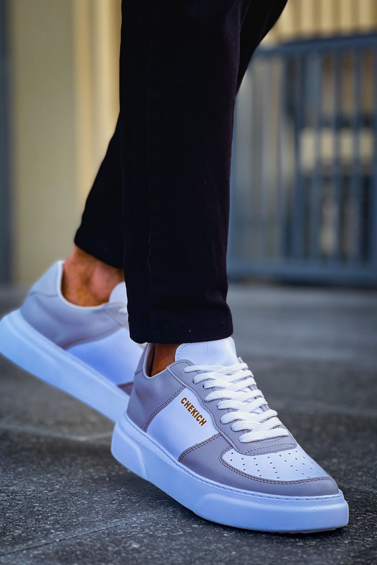 Kenton Bağcıklı Kalın Taban Erkek Sneaker Beyaz Gri