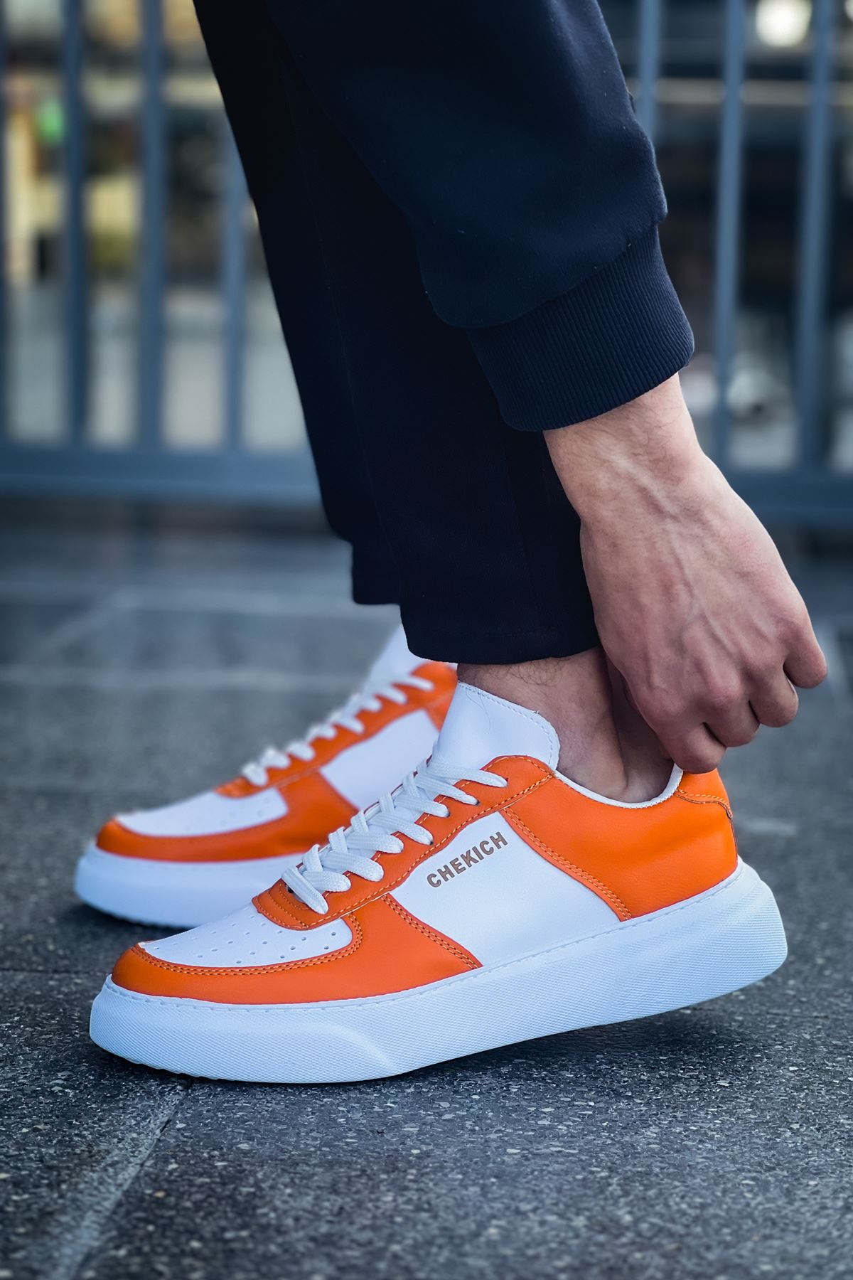 Kenton Bağcıklı Kalın Taban Erkek Sneaker Beyaz Turuncu