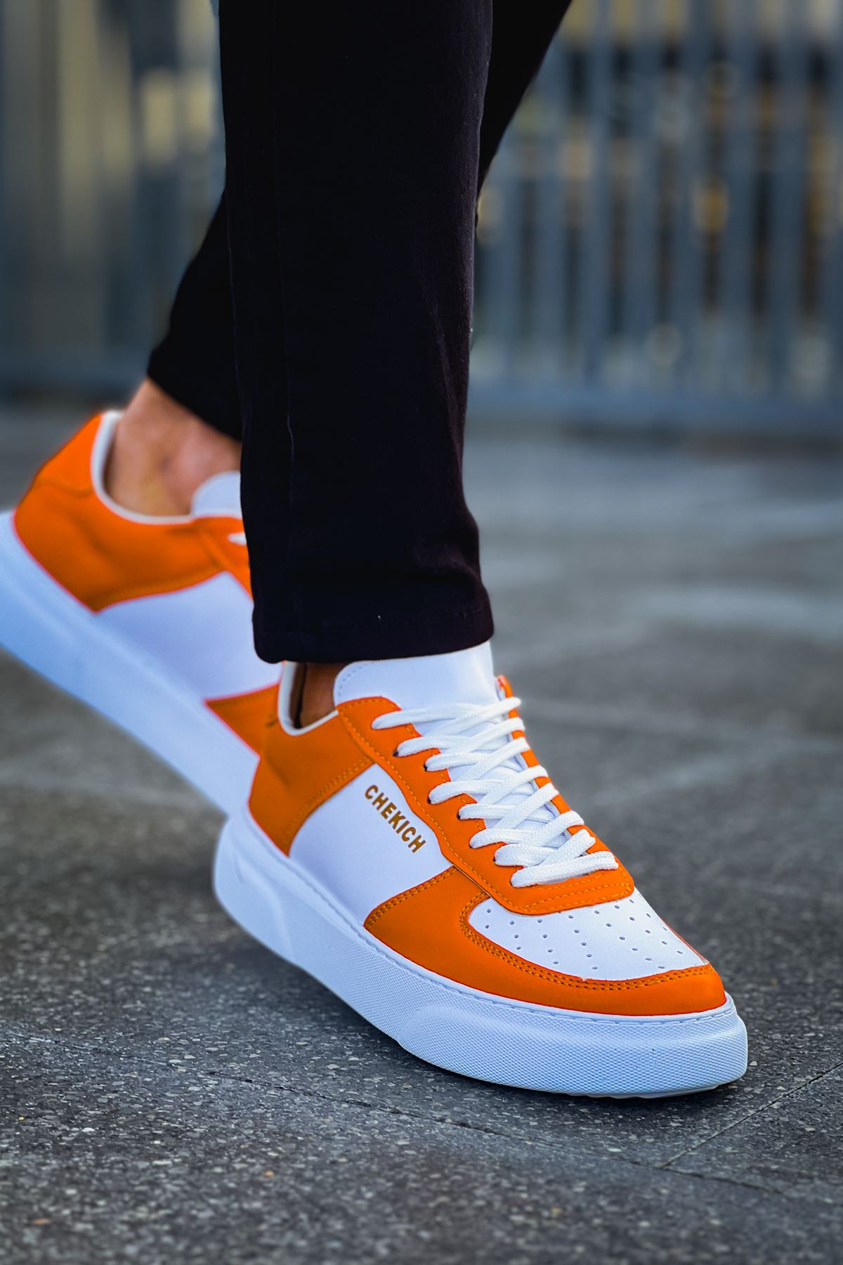 Kenton Bağcıklı Kalın Taban Erkek Sneaker Beyaz Turuncu