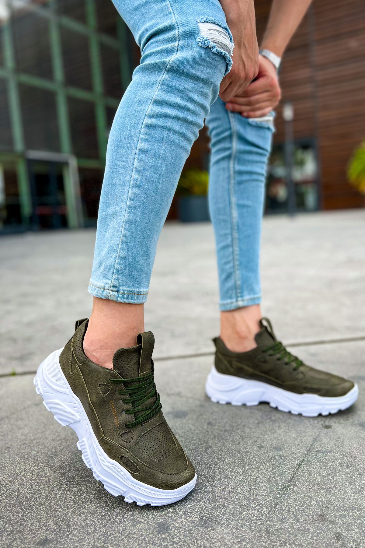 Low Top Lace Up Bağcıklı Erkek Spor Ayakkabı Haki