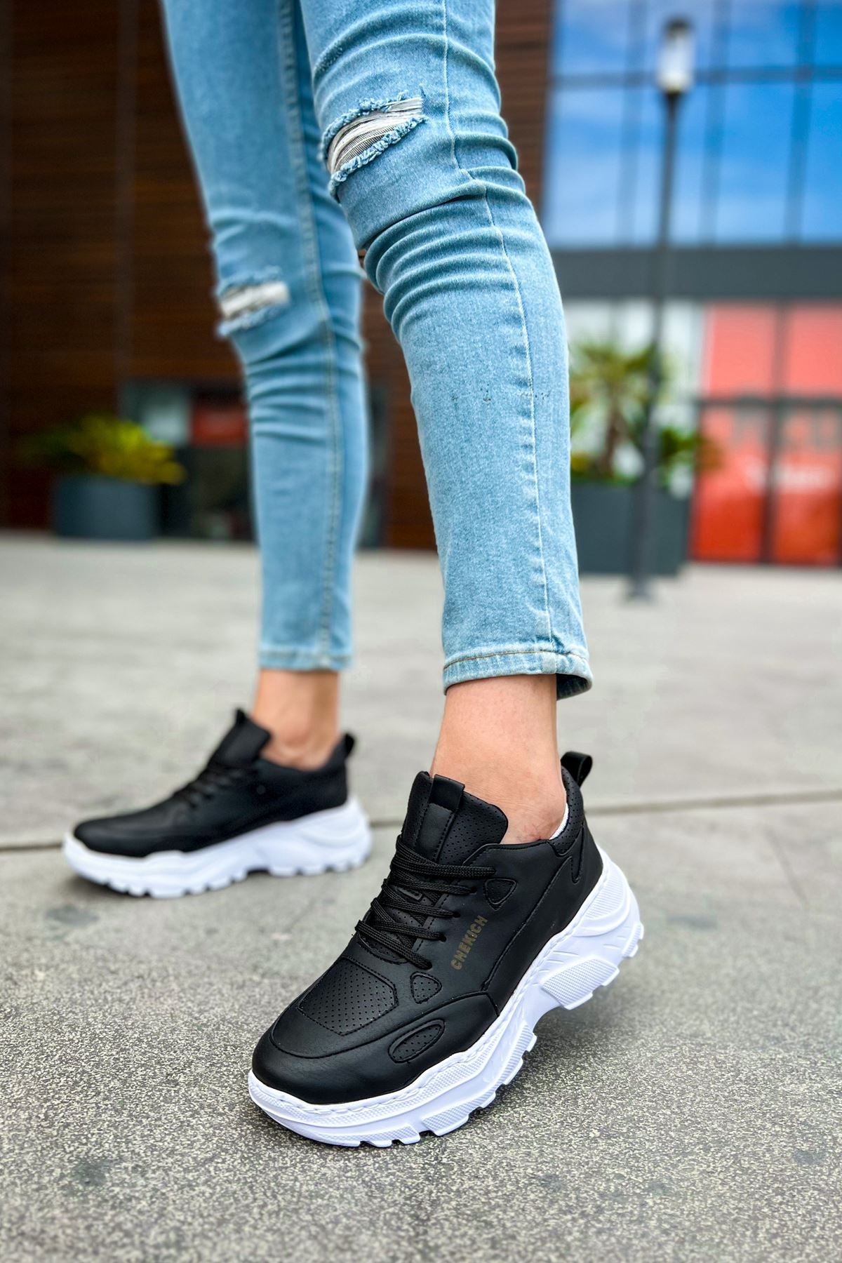 Low Top Lace Up Bağcıklı Erkek Spor Ayakkabı Siyah Beyaz