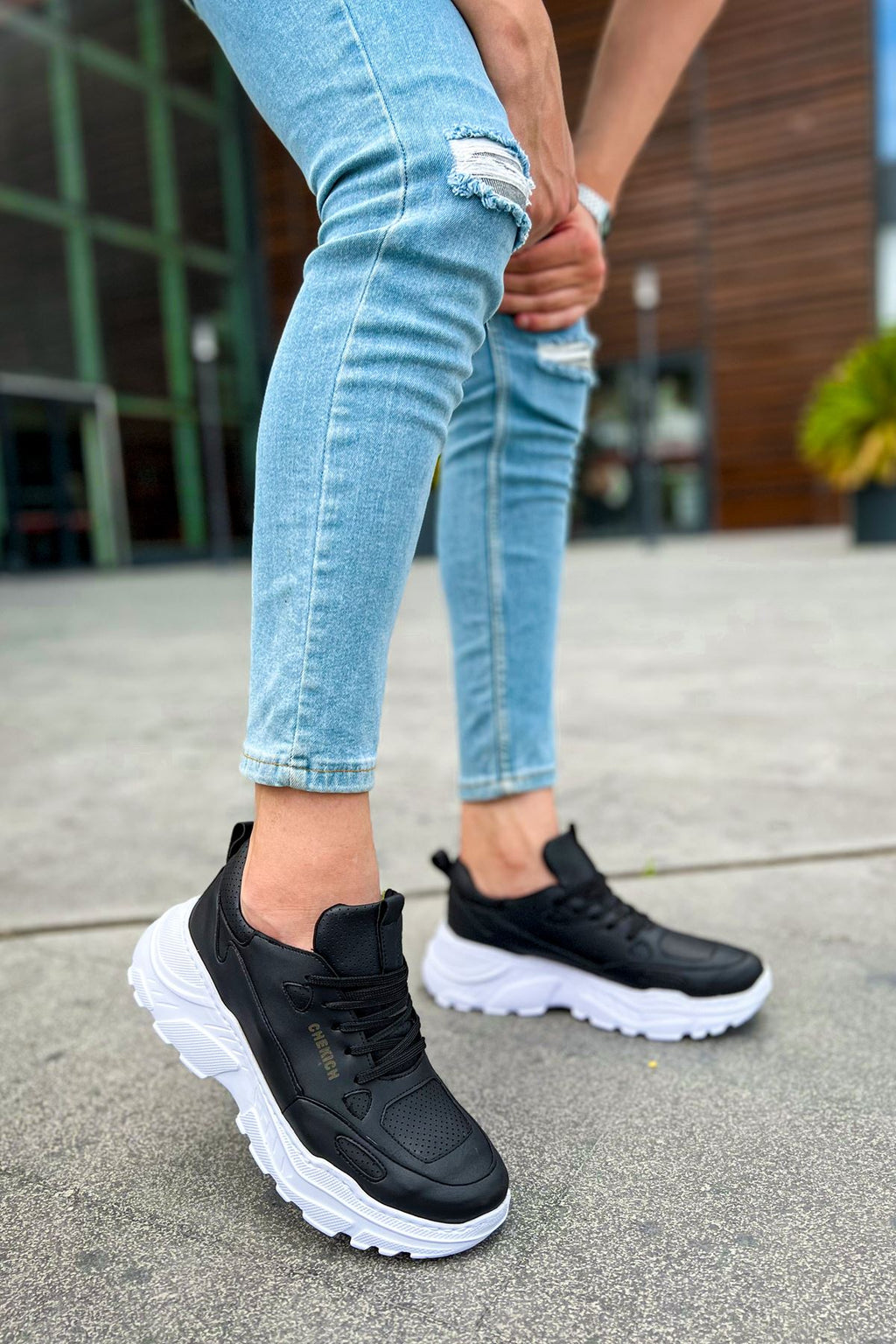 Low Top Lace Up Bağcıklı Erkek Spor Ayakkabı Siyah Beyaz