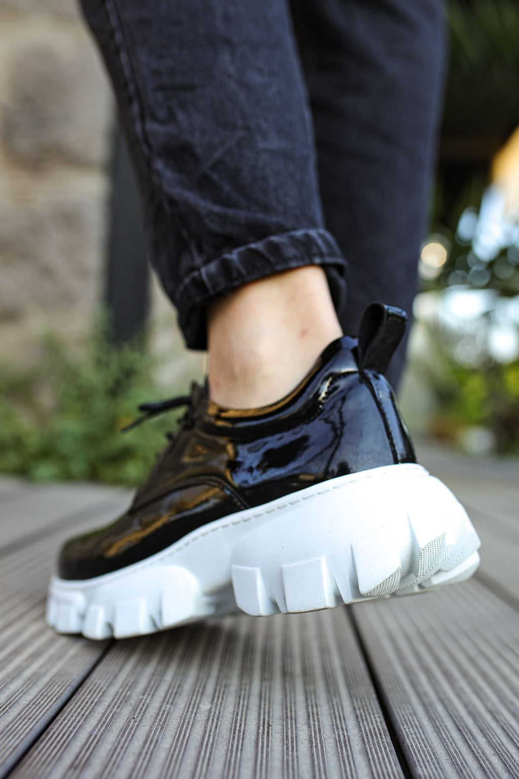 Trox Trakör Taban Erkek Spor Casual Ayakkabı Siyah Beyaz Rugan