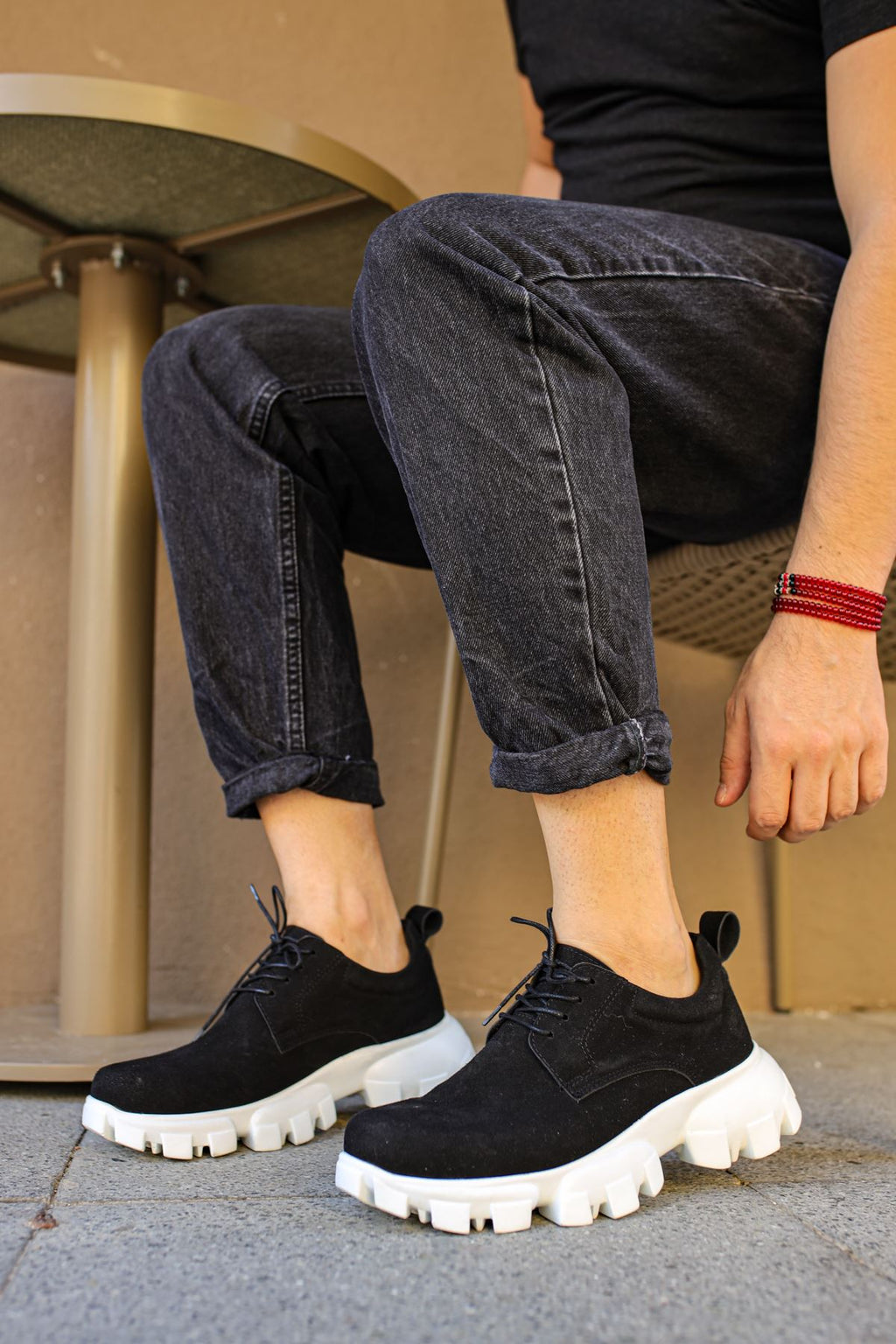 Trox Trakör Taban Erkek Spor Casual Ayakkabı Siyah Beyaz Süet