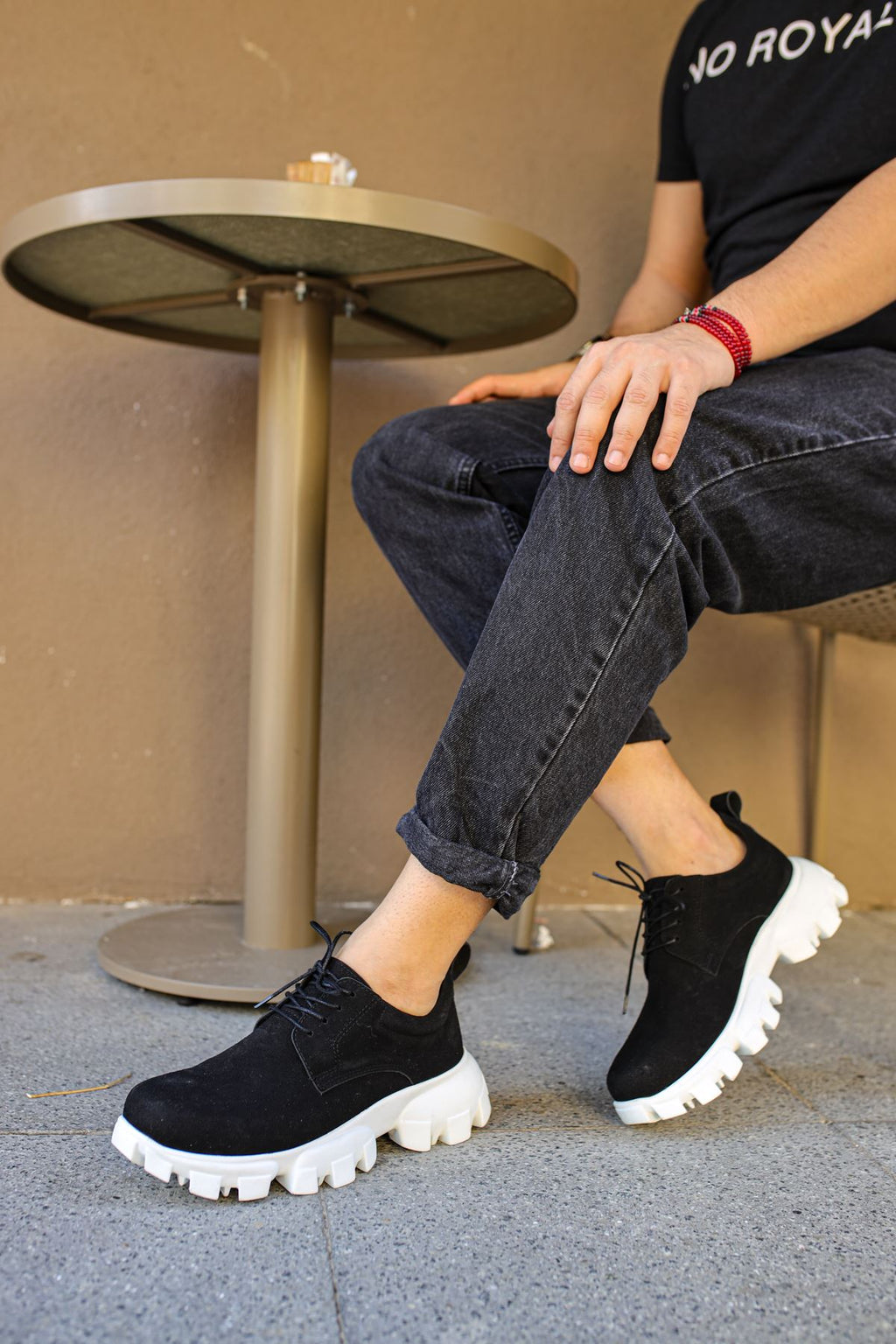 Trox Trakör Taban Erkek Spor Casual Ayakkabı Siyah Beyaz Süet