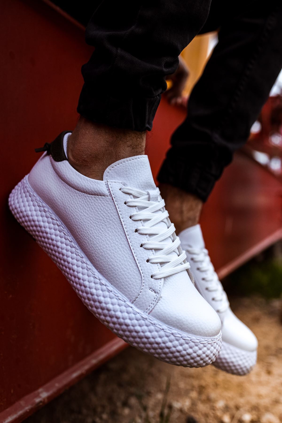 Felibord Bağcıklı Basic Erkek Sneaker Beyaz Haki