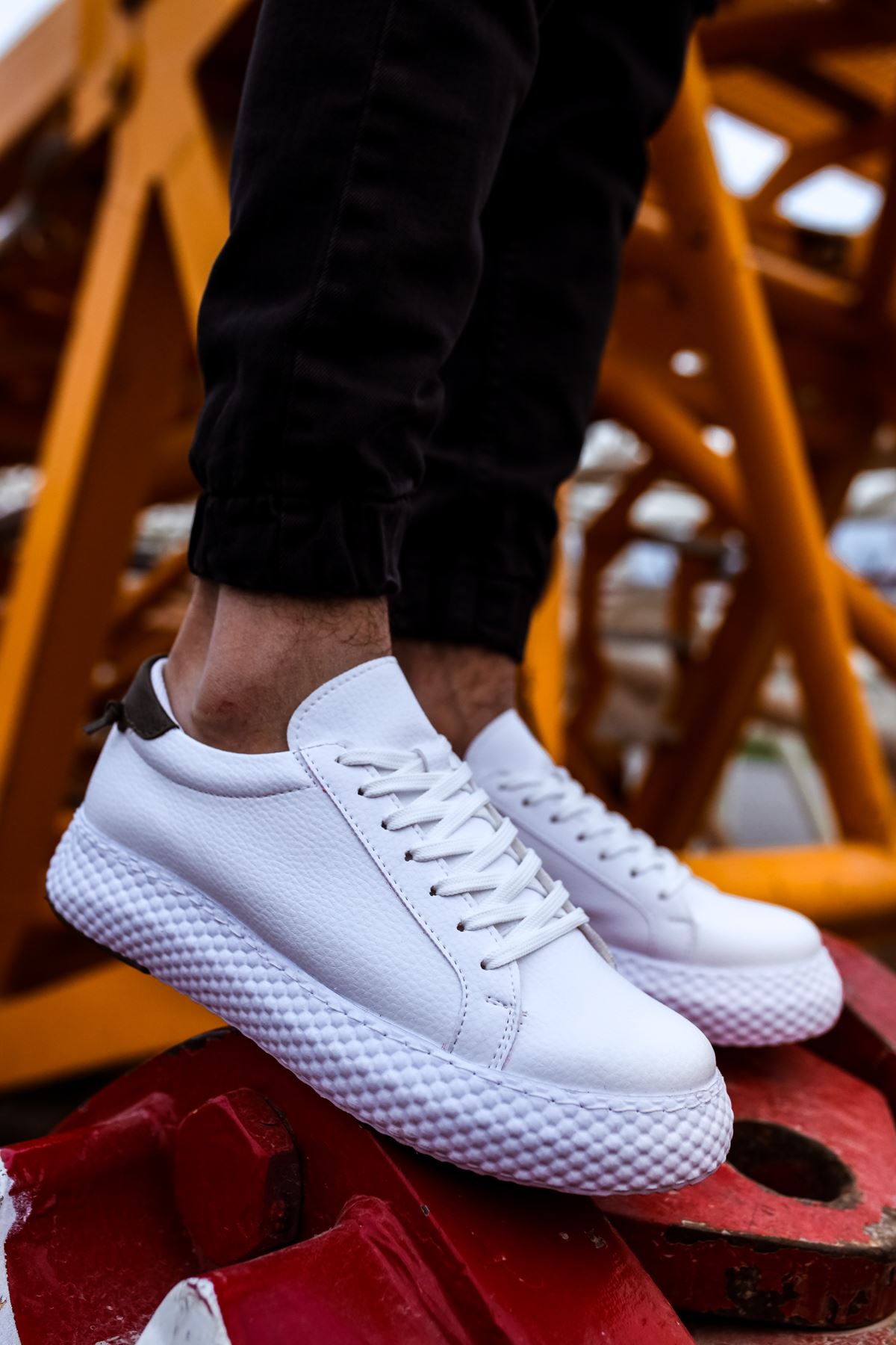 Felibord Bağcıklı Basic Erkek Sneaker Beyaz Haki