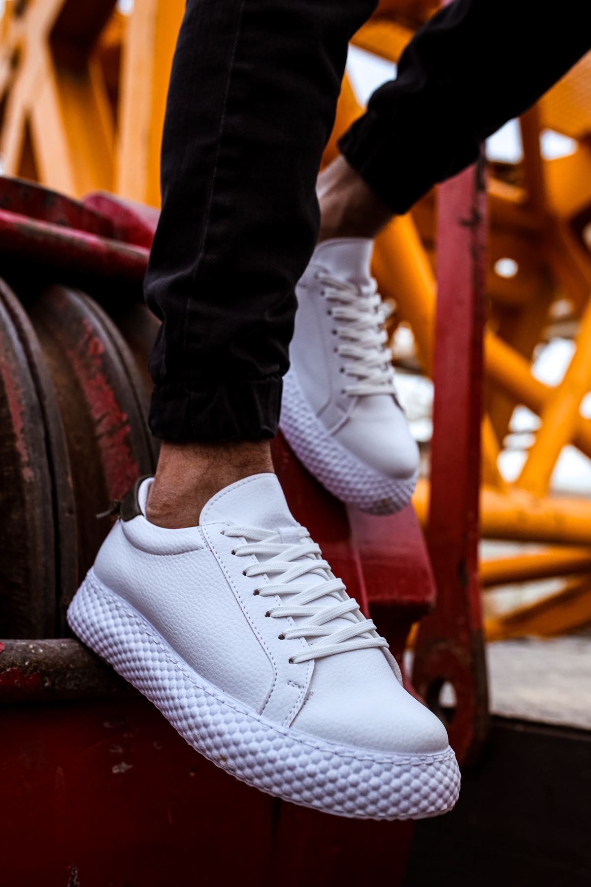 Felibord Bağcıklı Basic Erkek Sneaker Beyaz Haki