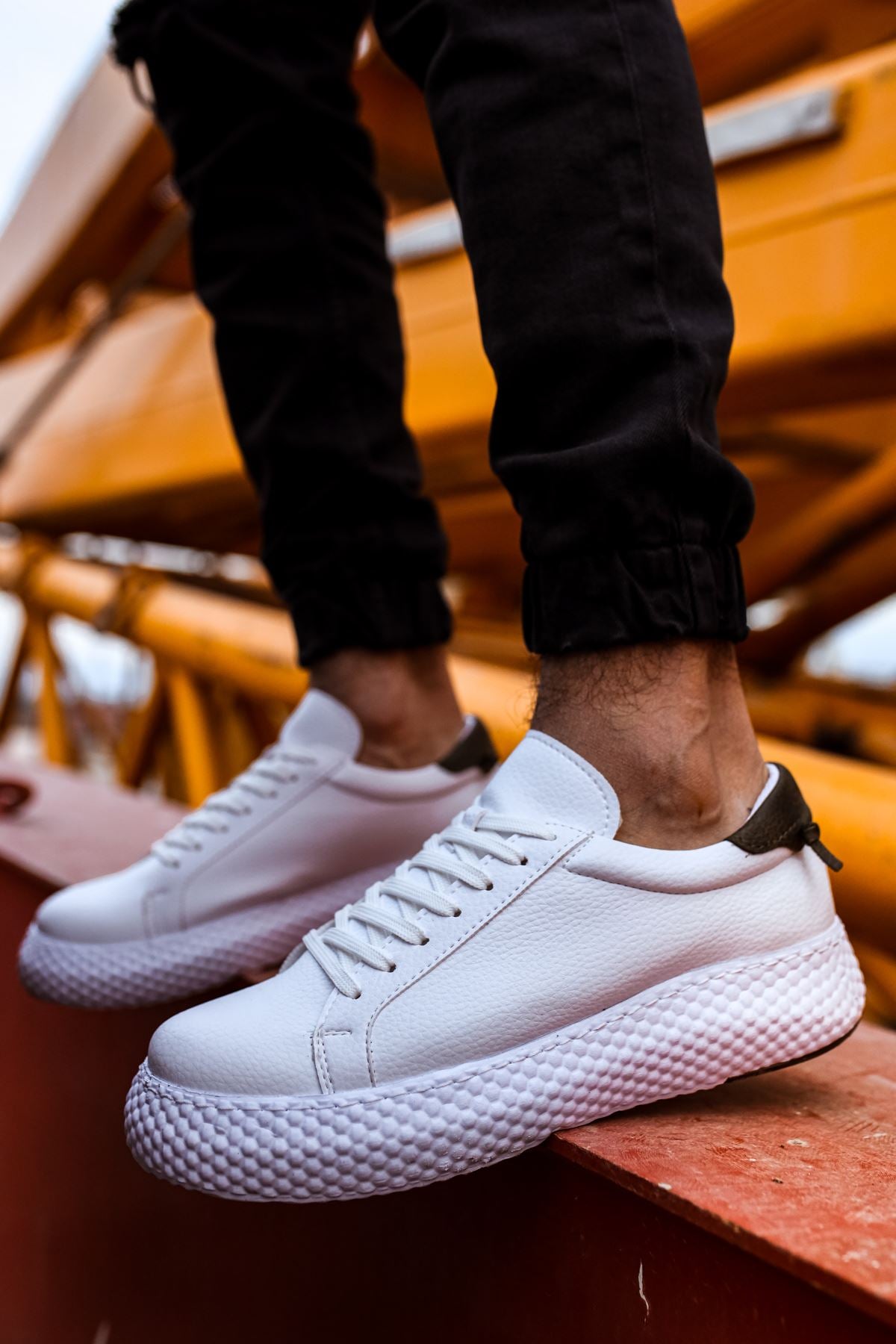 Felibord Bağcıklı Basic Erkek Sneaker Beyaz Haki