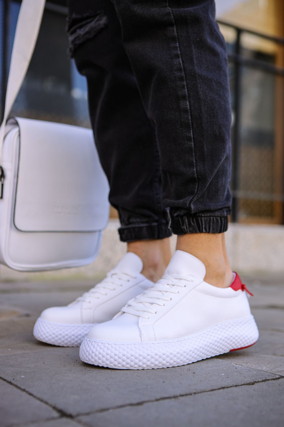 Felibord Bağcıklı Basic Erkek Sneaker Beyaz Kırmızı