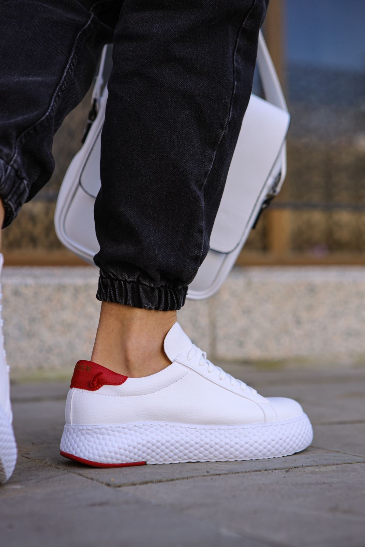 Felibord Bağcıklı Basic Erkek Sneaker Beyaz Kırmızı
