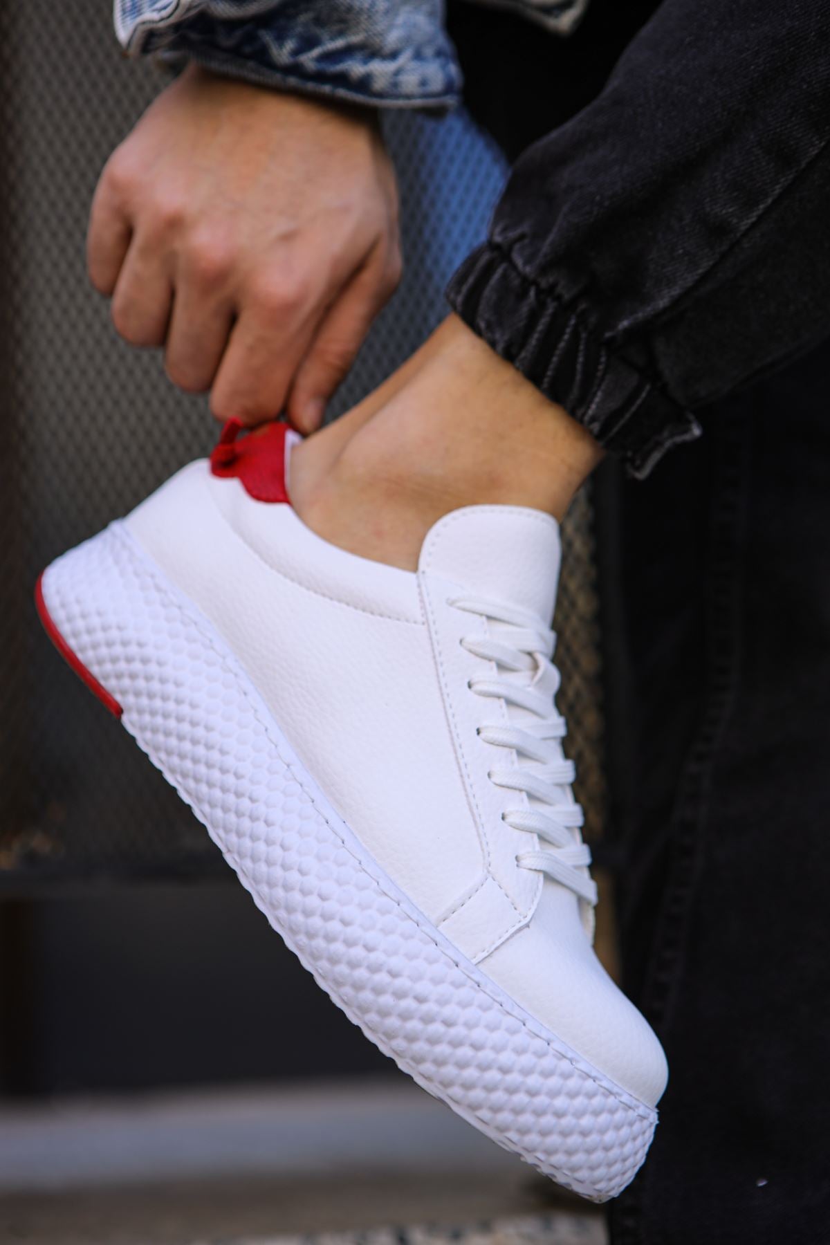 Felibord Bağcıklı Basic Erkek Sneaker Beyaz Kırmızı