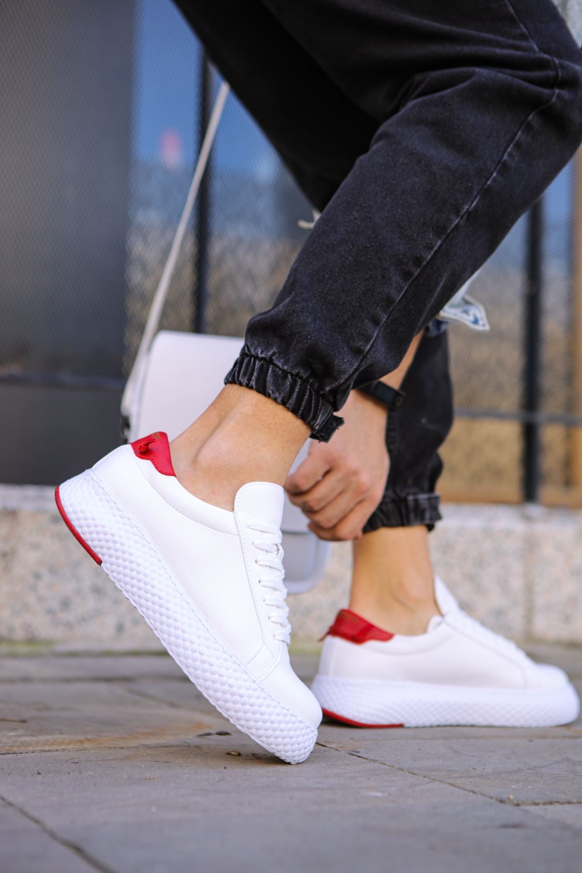 Felibord Bağcıklı Basic Erkek Sneaker Beyaz Kırmızı