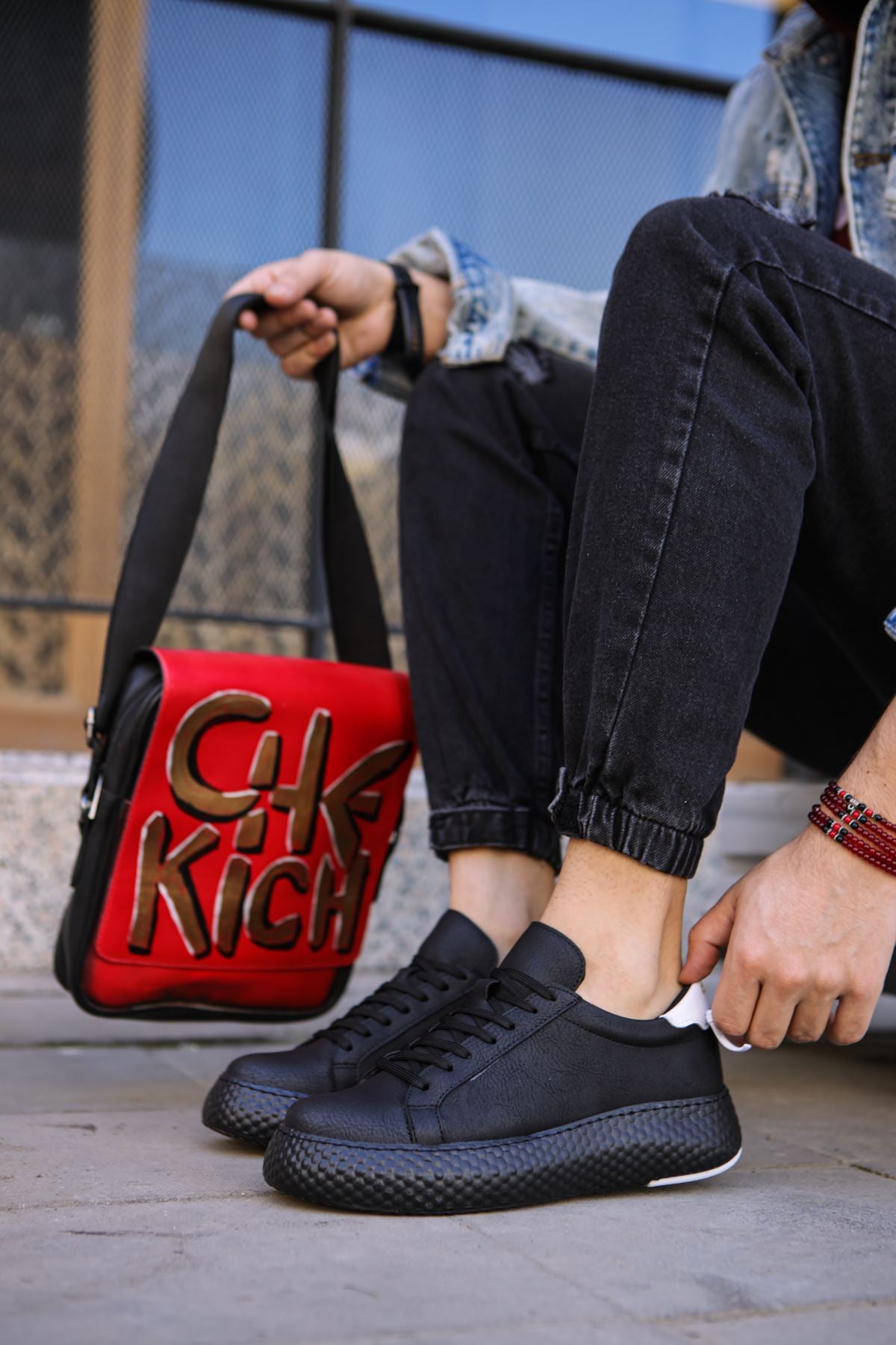 Felibord Bağcıklı Basic Erkek Sneaker Beyaz Siyah Beyaz