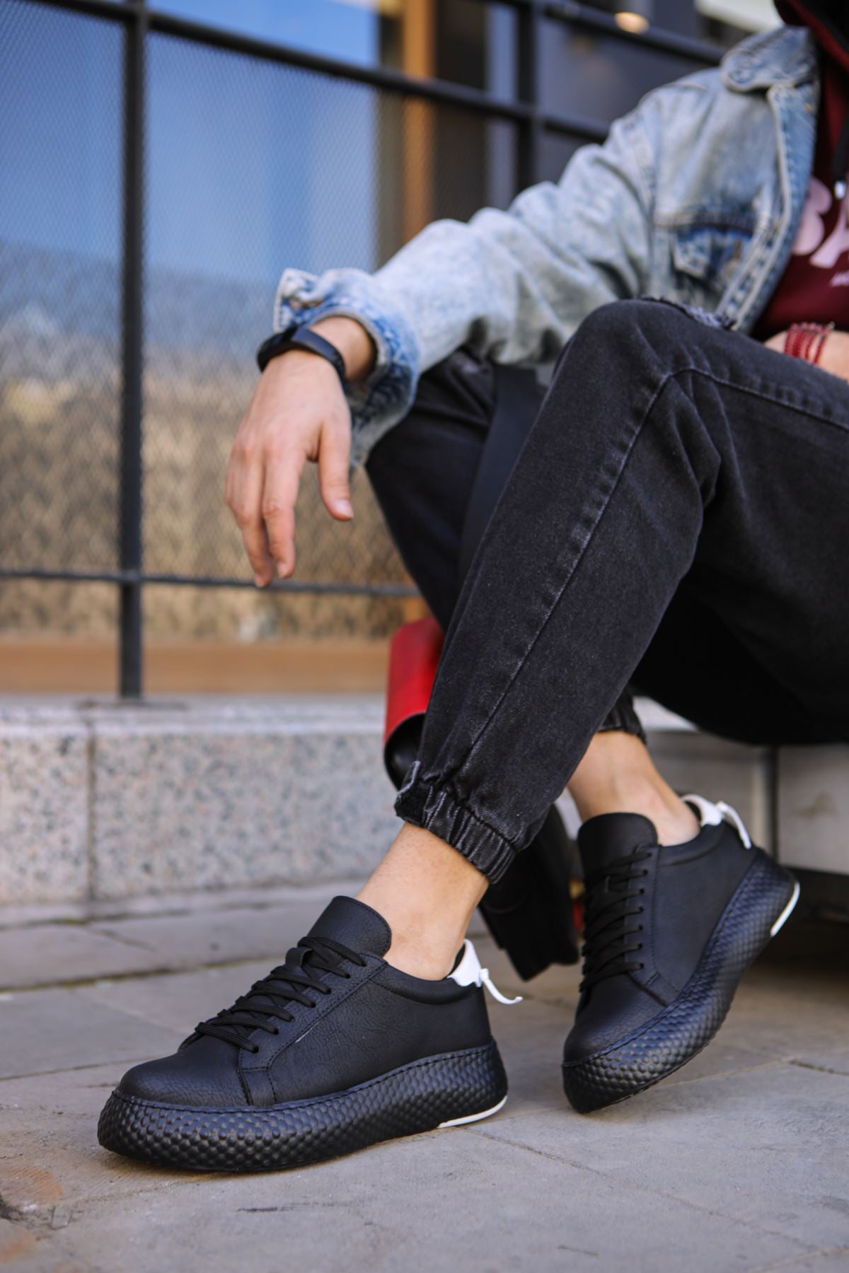 Felibord Bağcıklı Basic Erkek Sneaker Beyaz Siyah Beyaz