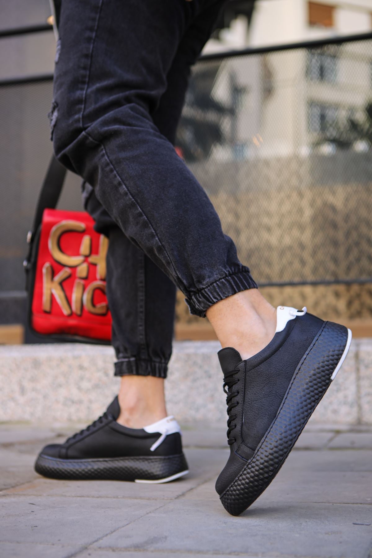 Felibord Bağcıklı Basic Erkek Sneaker Beyaz Siyah Beyaz
