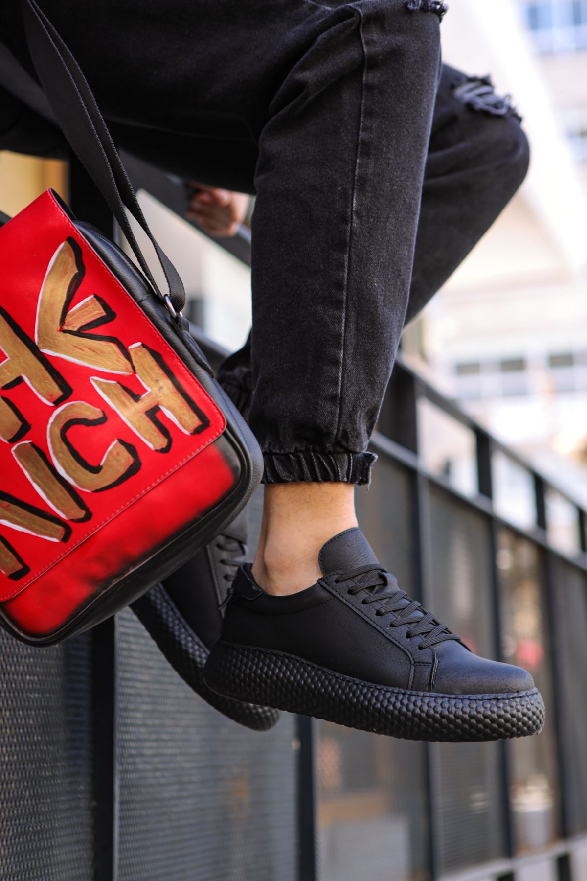 Felibord Bağcıklı Basic Erkek Sneaker Beyaz Siyah