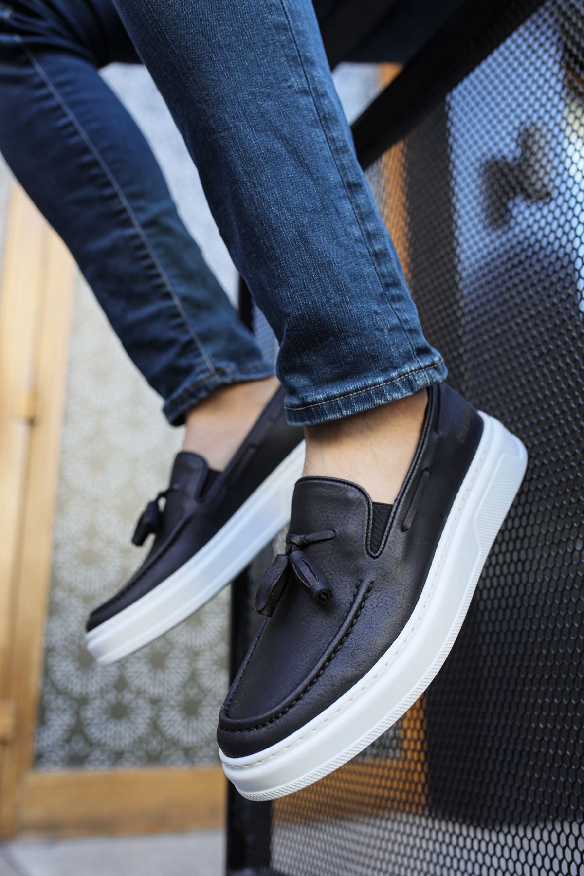 Loafer-X Günlük Erkek Loafer Ayakkabı Siyah Beyaz