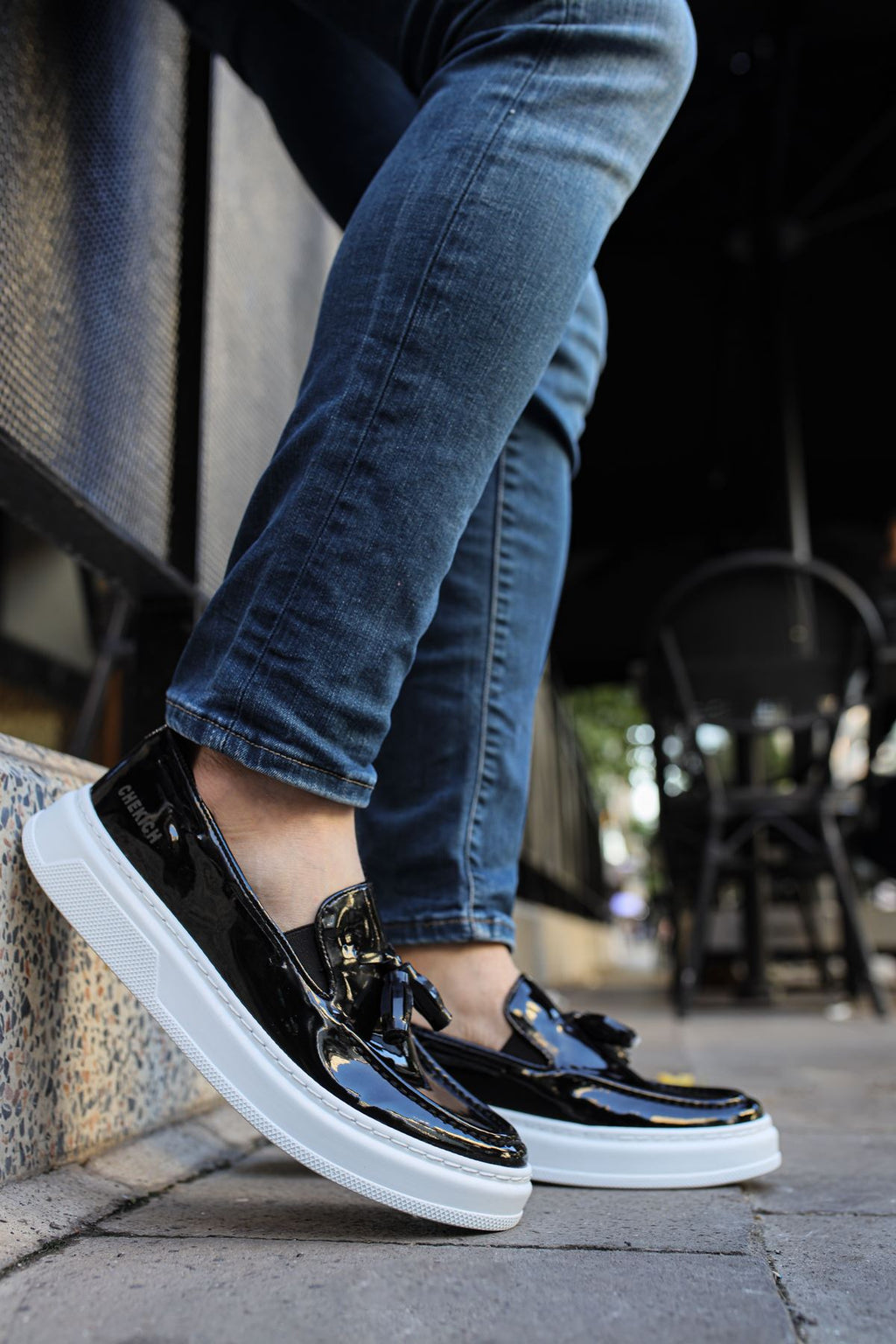 Loafer-X Günlük Erkek Loafer Ayakkabı Siyah Beyaz Rugan