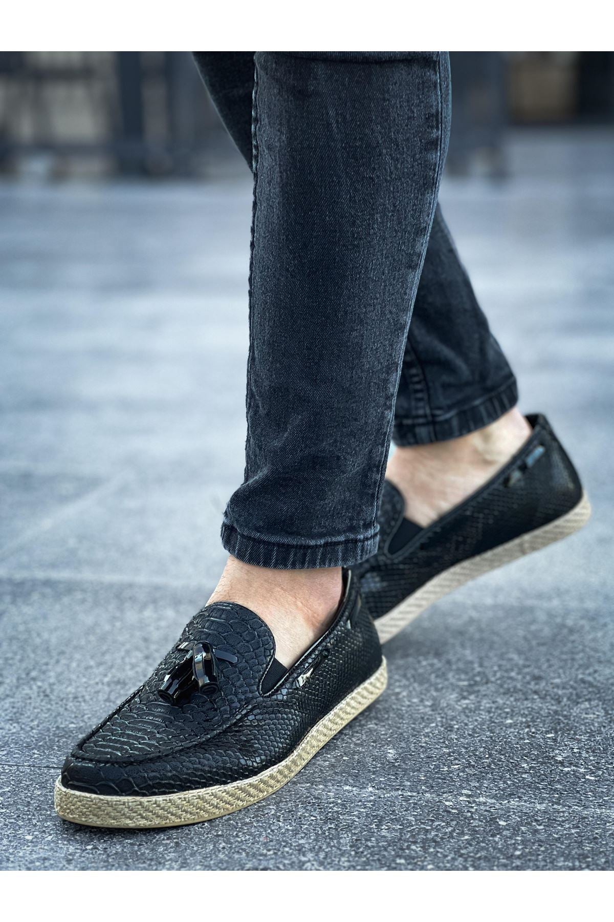 Croco Klasik Erkek Loafer Ayakkabı Siyah