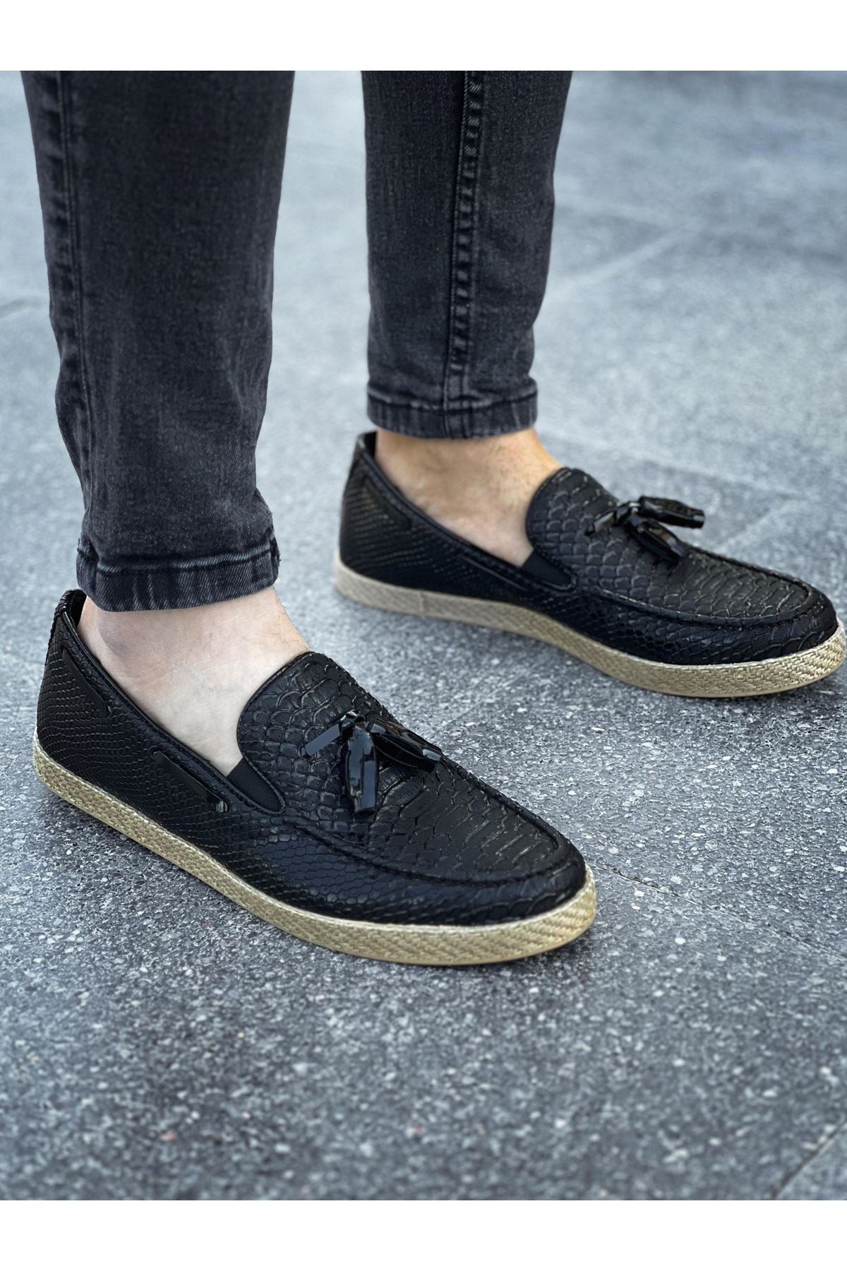 Croco Klasik Erkek Loafer Ayakkabı Siyah