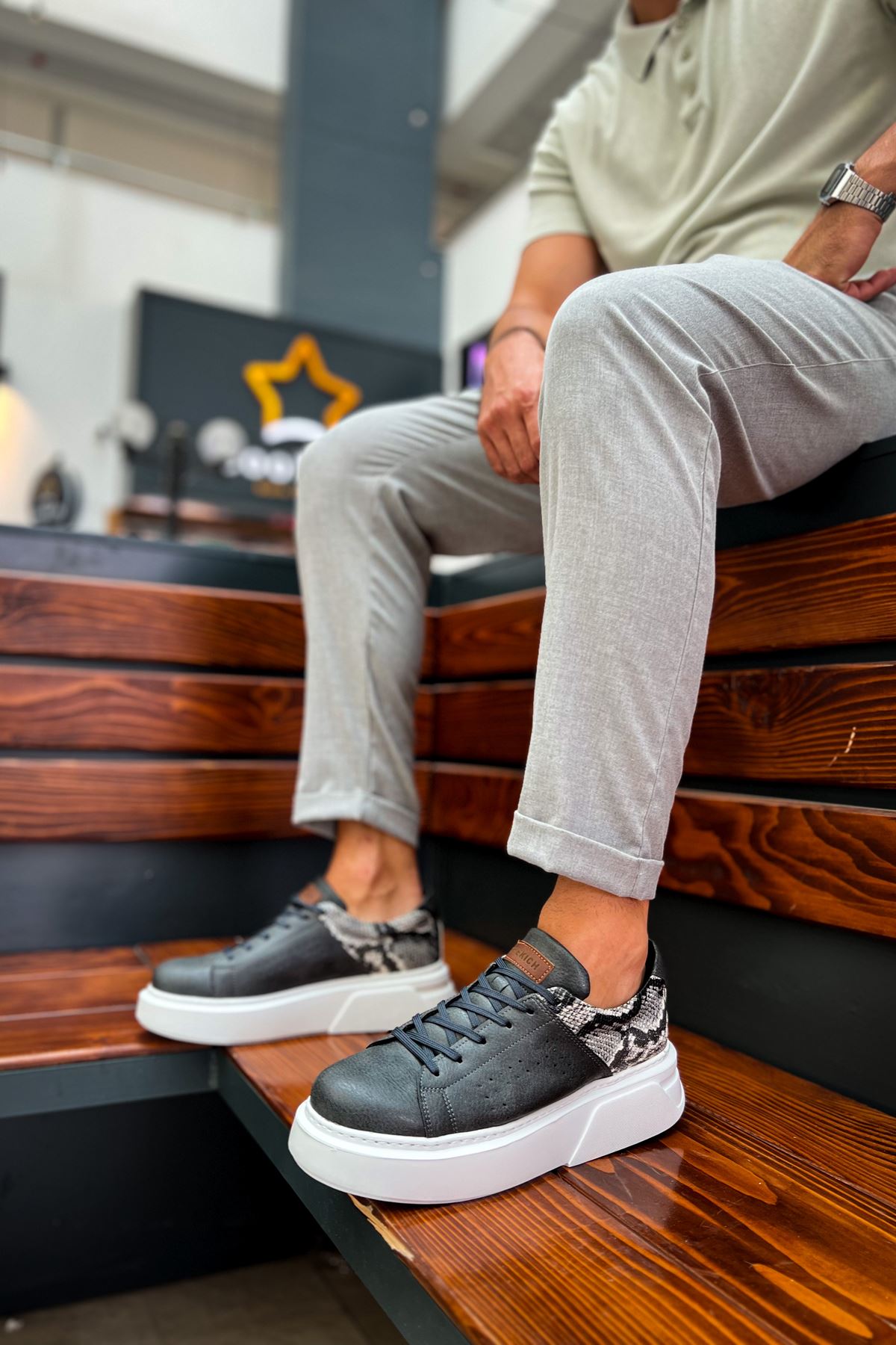 Sauerbergg Premium Bağcıklı Kalın Taban Erkek Ayakkabı Antrasit