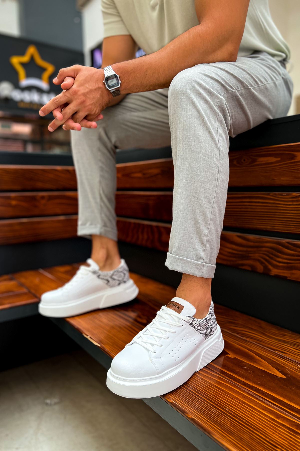 Sauerbergg Premium Bağcıklı Kalın Taban Erkek Ayakkabı Beyaz