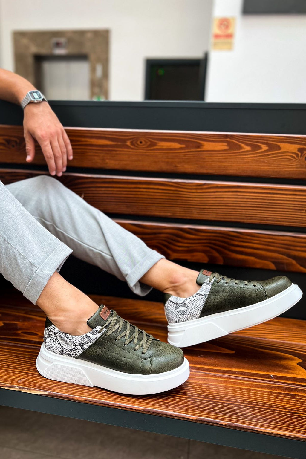 Sauerbergg Premium Bağcıklı Kalın Taban Erkek Ayakkabı Haki