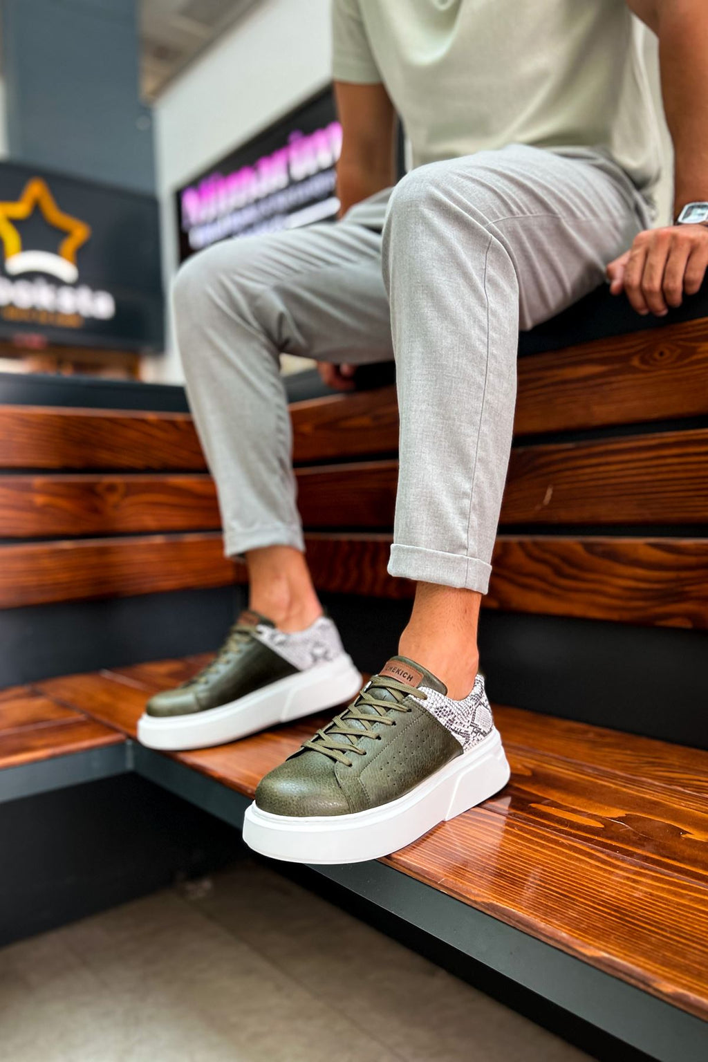 Sauerbergg Premium Bağcıklı Kalın Taban Erkek Ayakkabı Haki