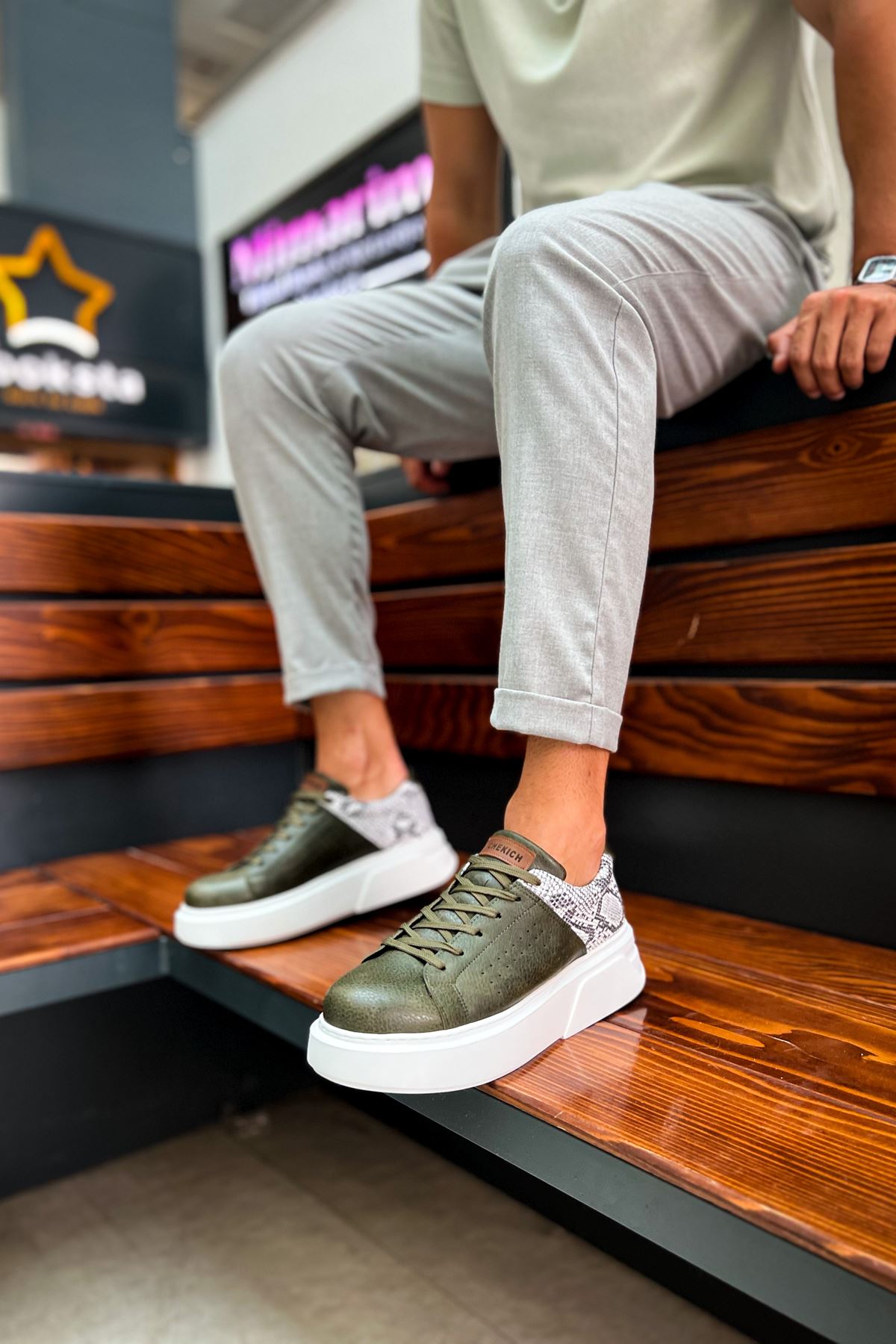 Sauerbergg Premium Bağcıklı Kalın Taban Erkek Ayakkabı Haki